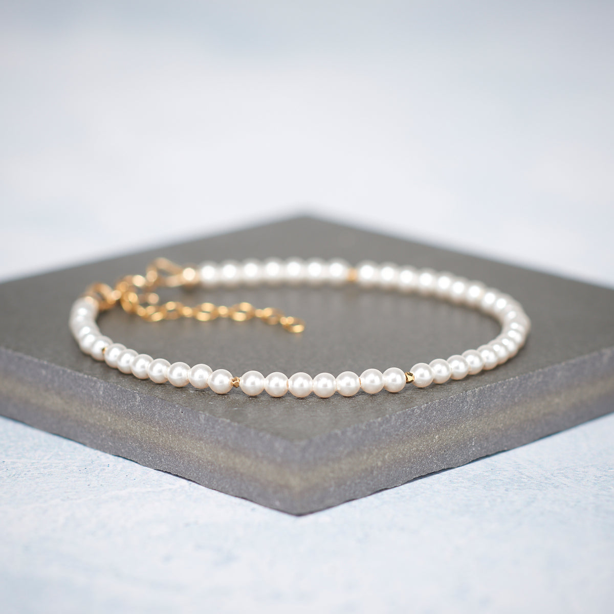 Set Of 4 Dainty Gemstone Stacking Bracelets, Hematite, Tourmalinated Quartz, Black Agate & Pearl