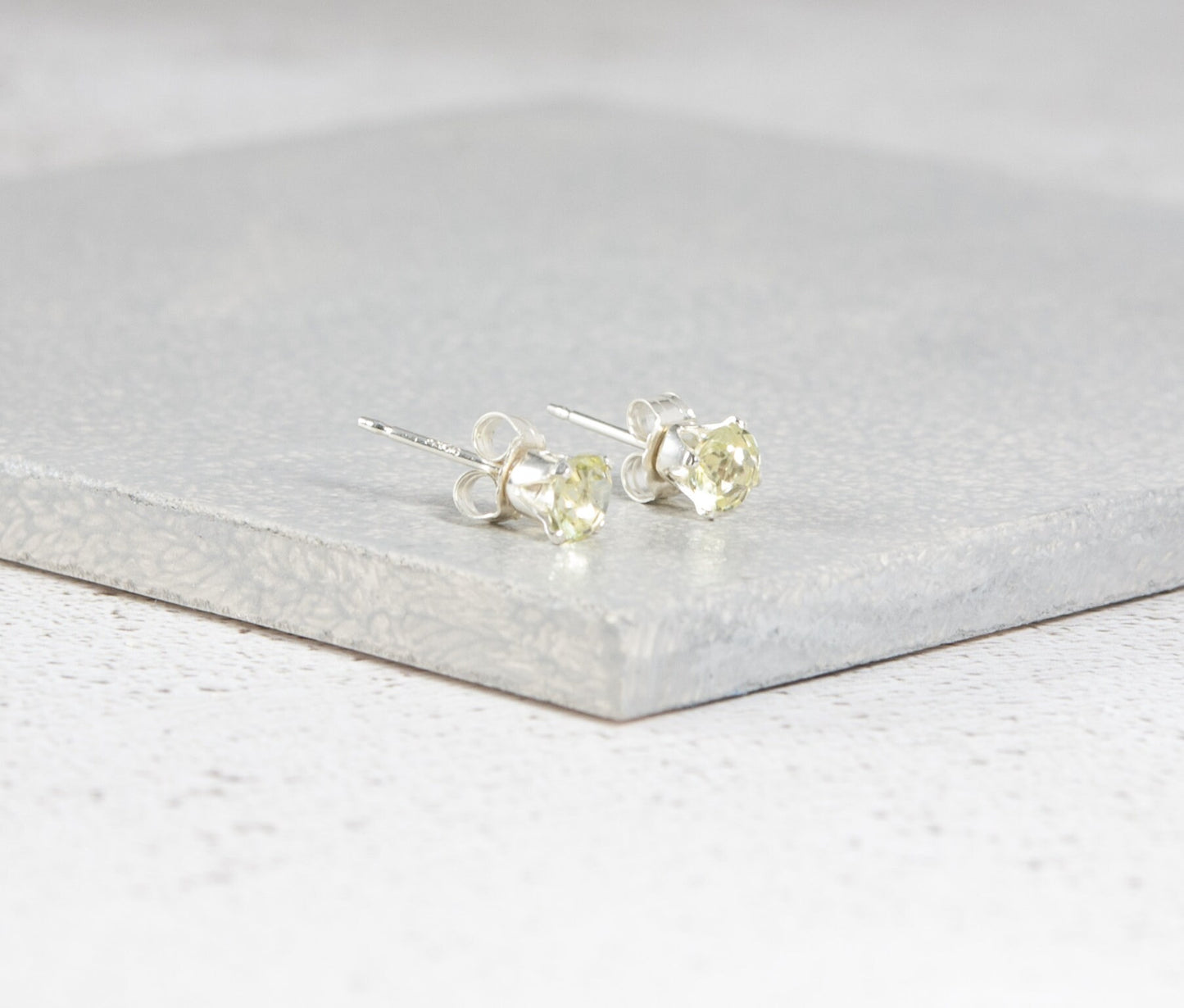 Dainty Lemon Quartz Gemstone Stud Earrings