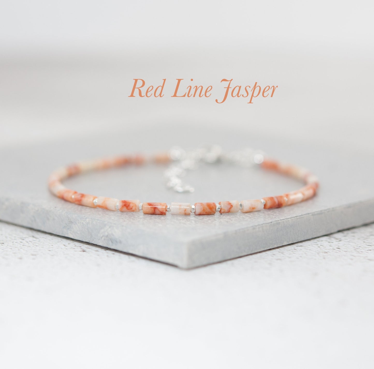 Dainty Red Line Jasper Gemstone Tube Bead Bracelet