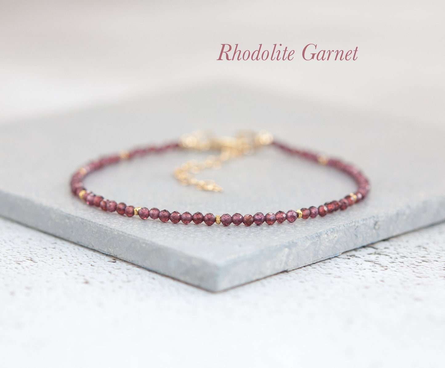 Dainty Rhodolite Garnet Gemstone Bracelet