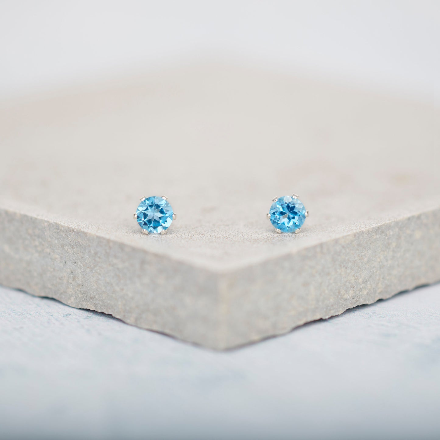 Dainty Swiss Blue Topaz Gemstone Stud Earrings, 4mm Genuine Blue Topaz & Sterling Silver/Gold Fill Post Earrings, December Birthstone Gift