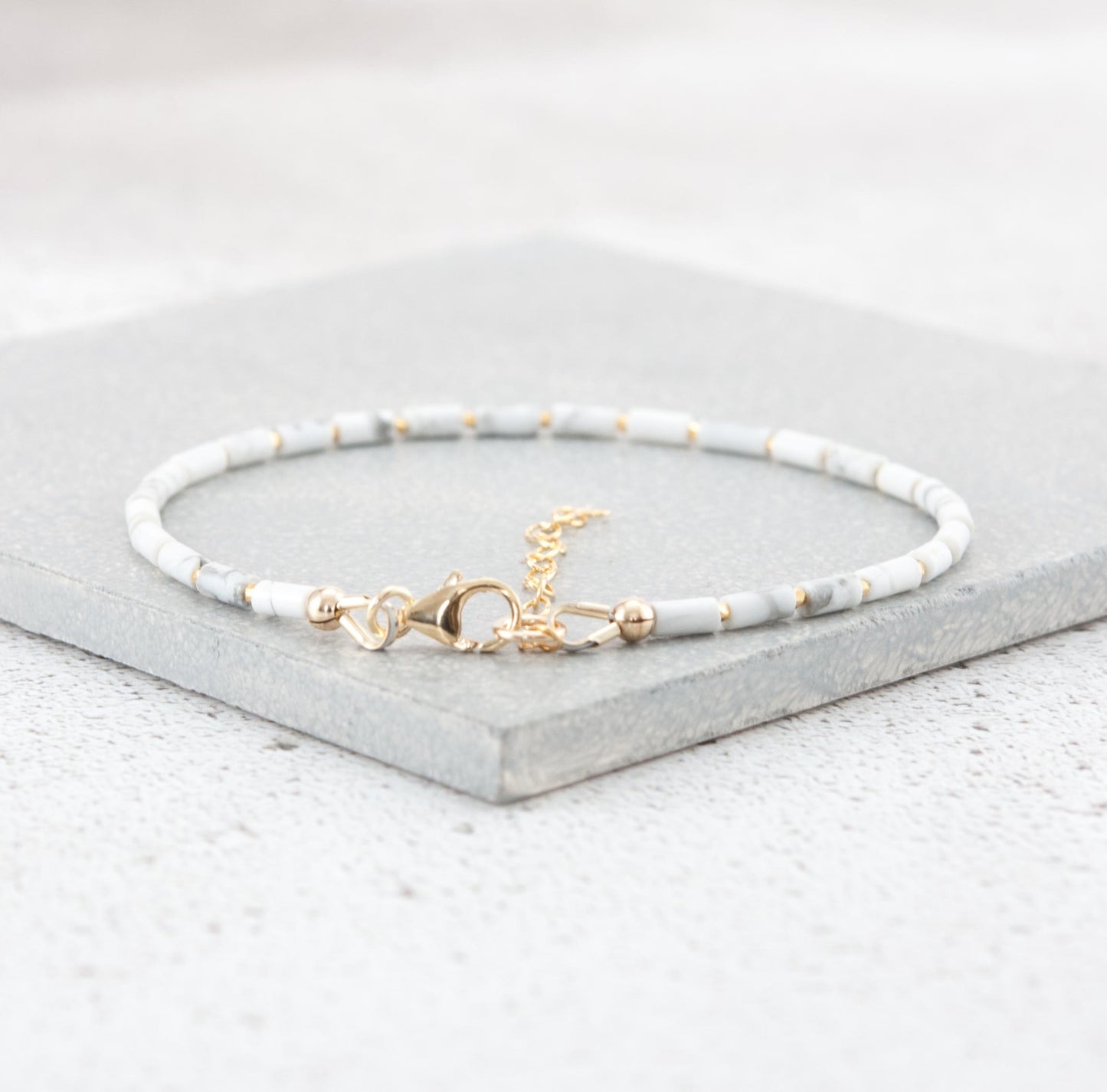 Dainty Howlite Gemstone Tube Bead Bracelet