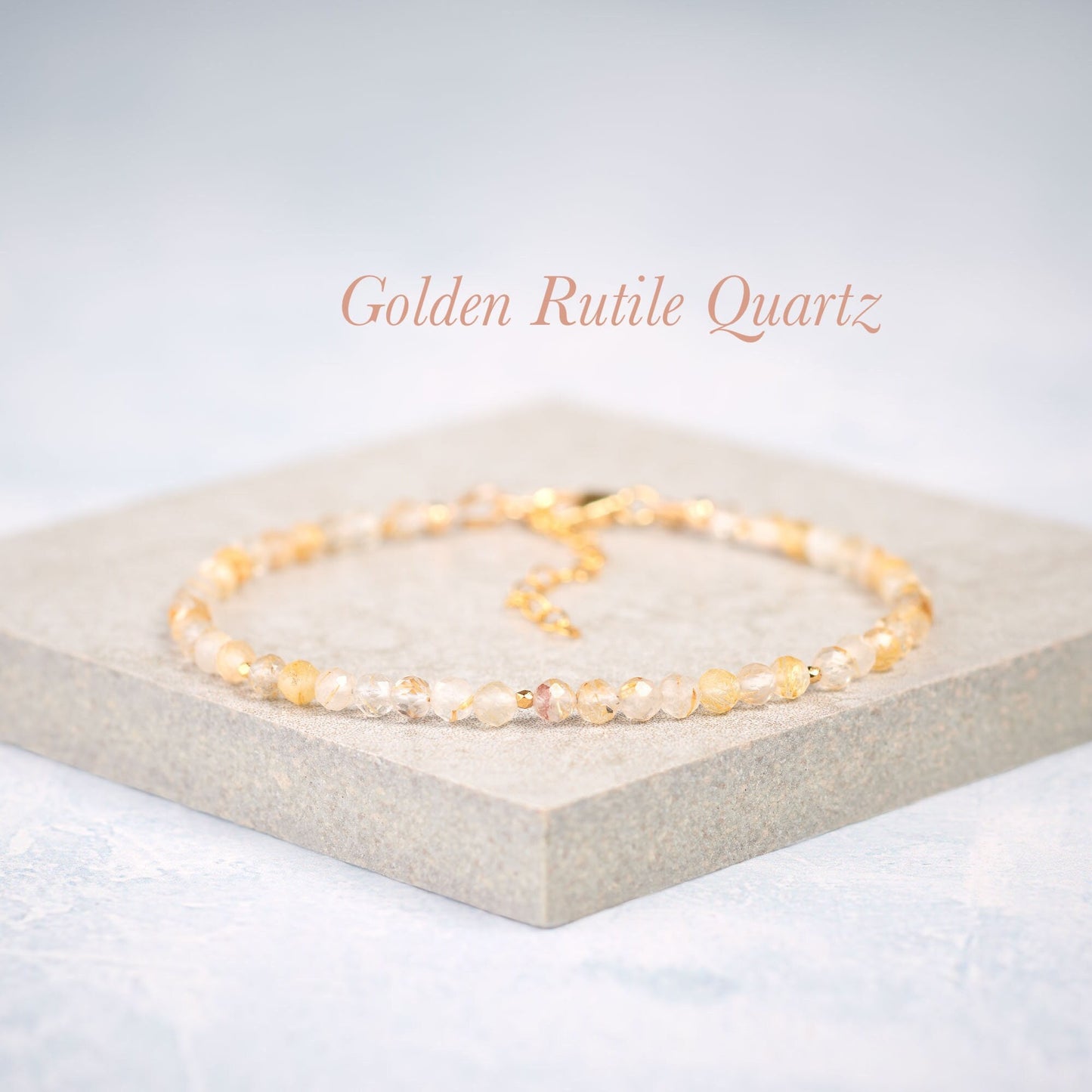Dainty Golden Rutile Quartz Gemstone Bracelet