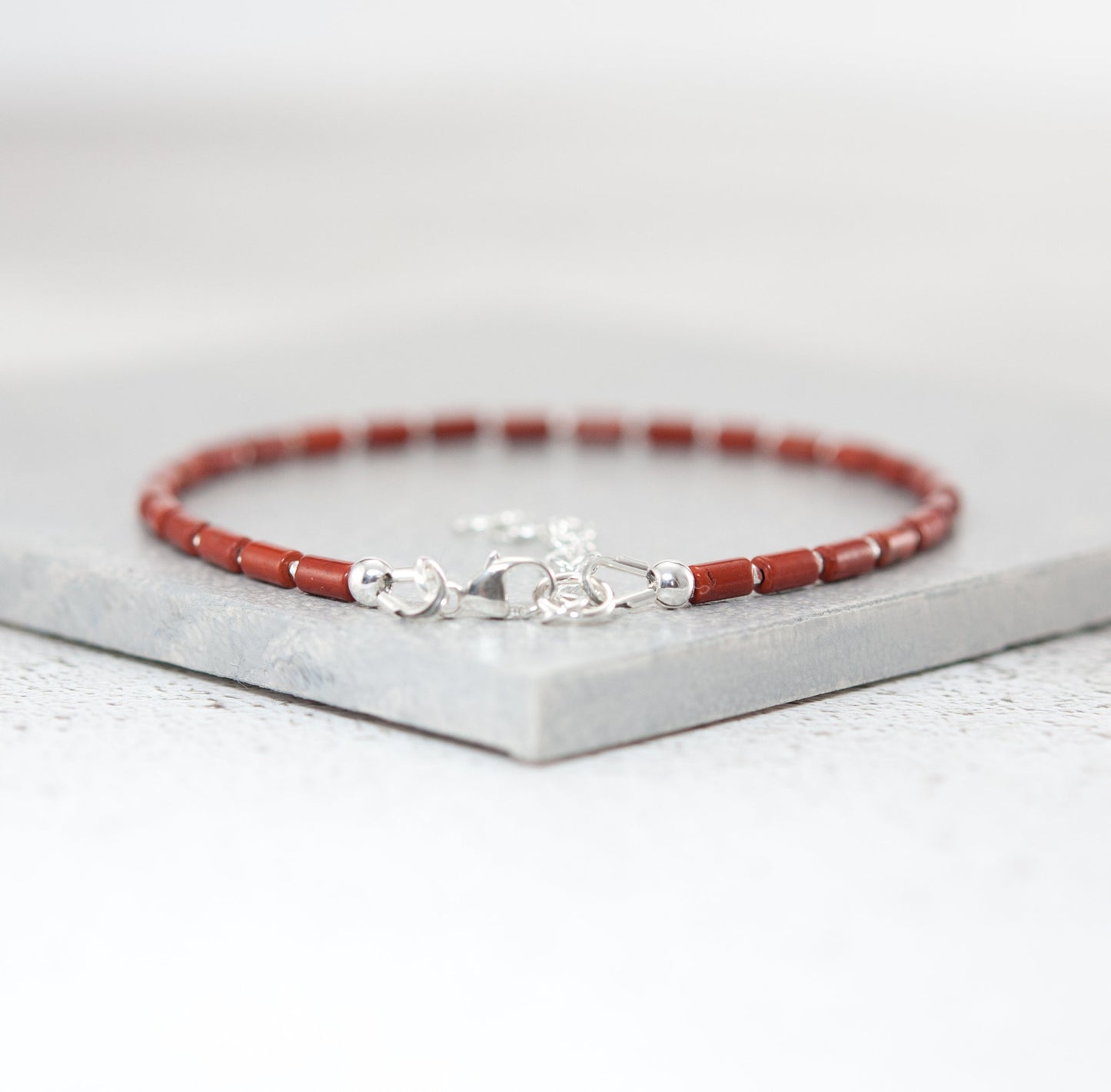 Dainty Red Jasper Gemstone Tube Bead Bracelet