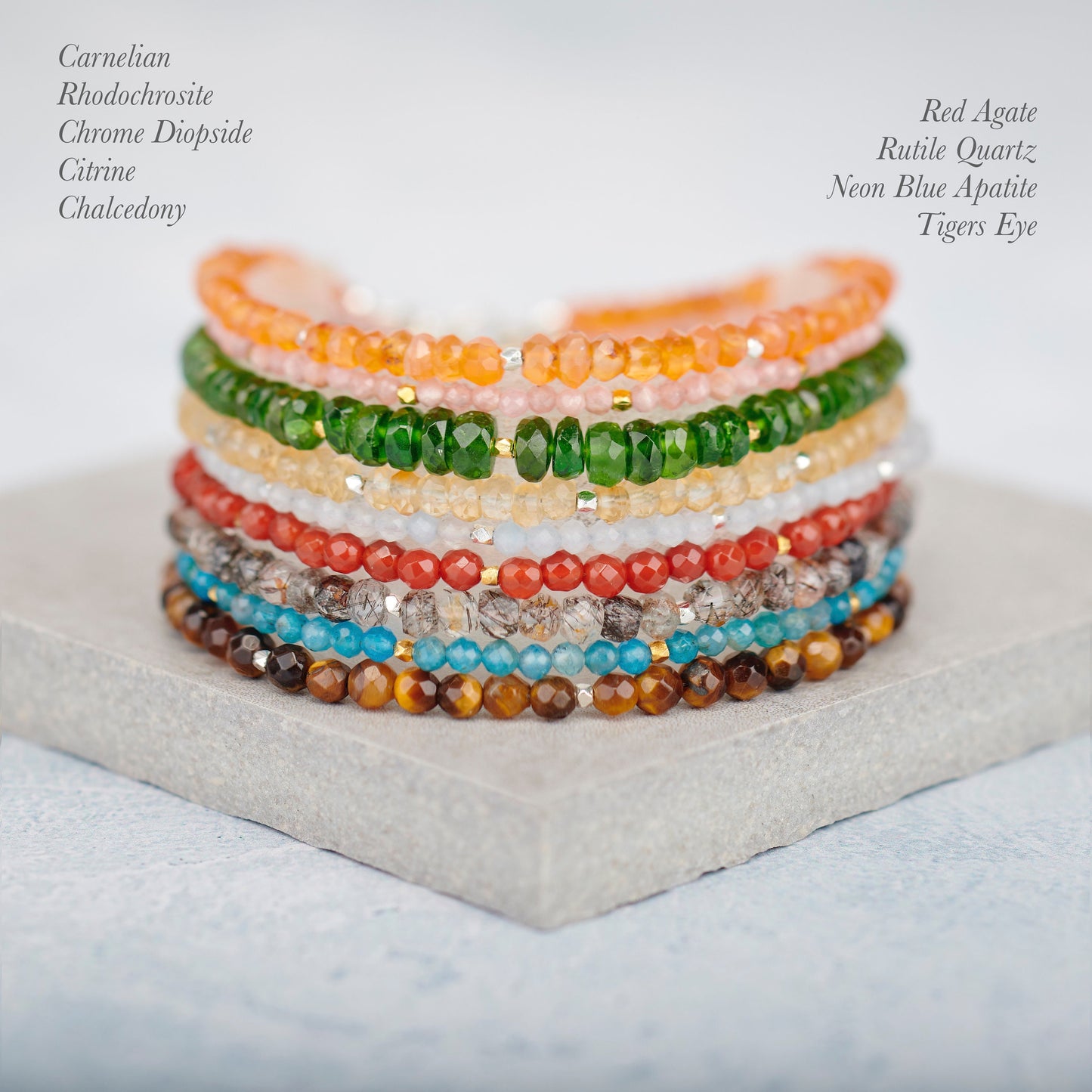 Dainty Seven Chakra Gemstone Bracelet (2mm)