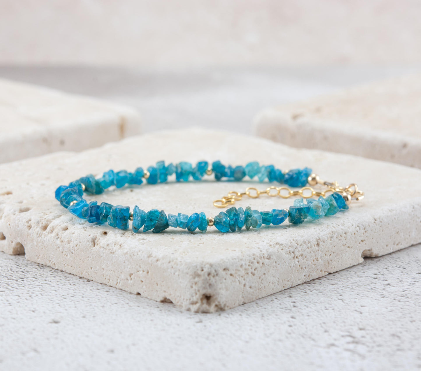 Raw Neon Blue Apatite Gemstone Bracelet