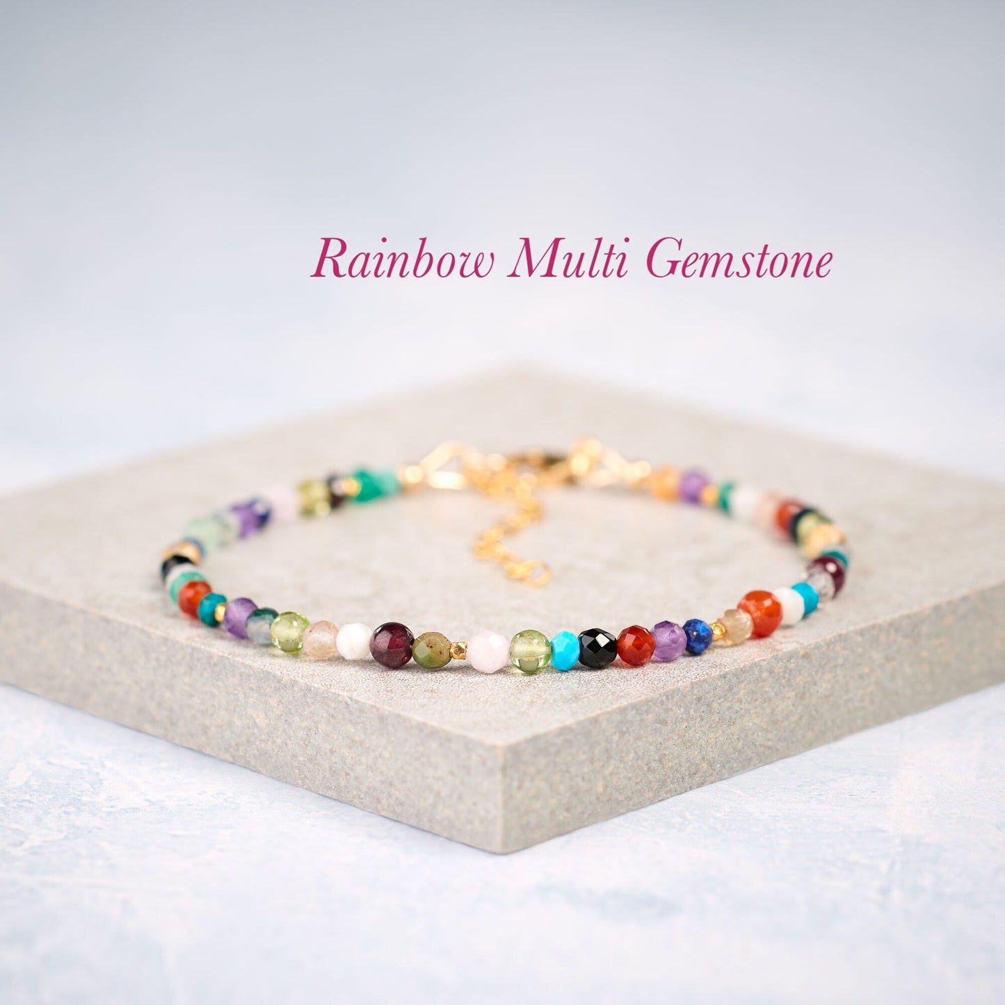 Dainty Rainbow Multi Gemstone Bracelet (3mm)