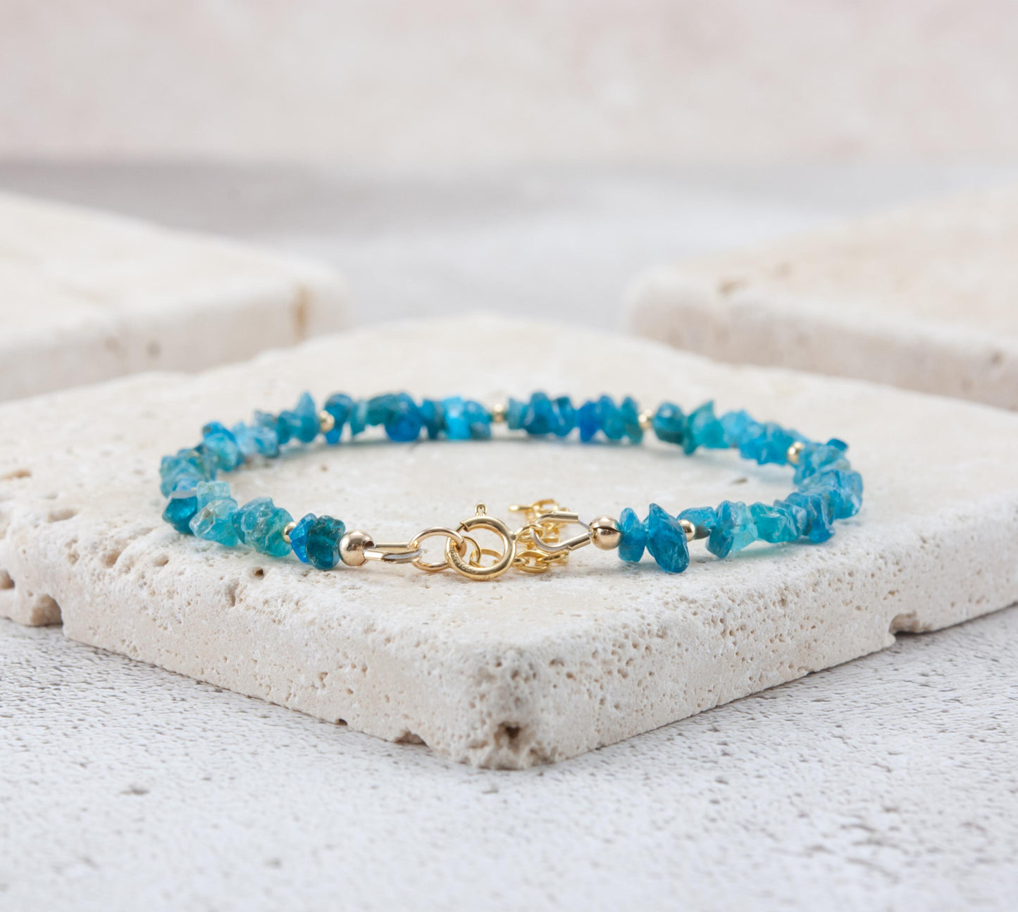 Raw Neon Blue Apatite Gemstone Bracelet