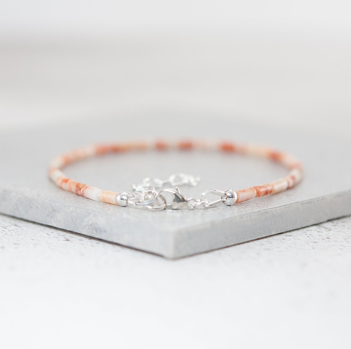 Dainty Red Line Jasper Gemstone Tube Bead Bracelet