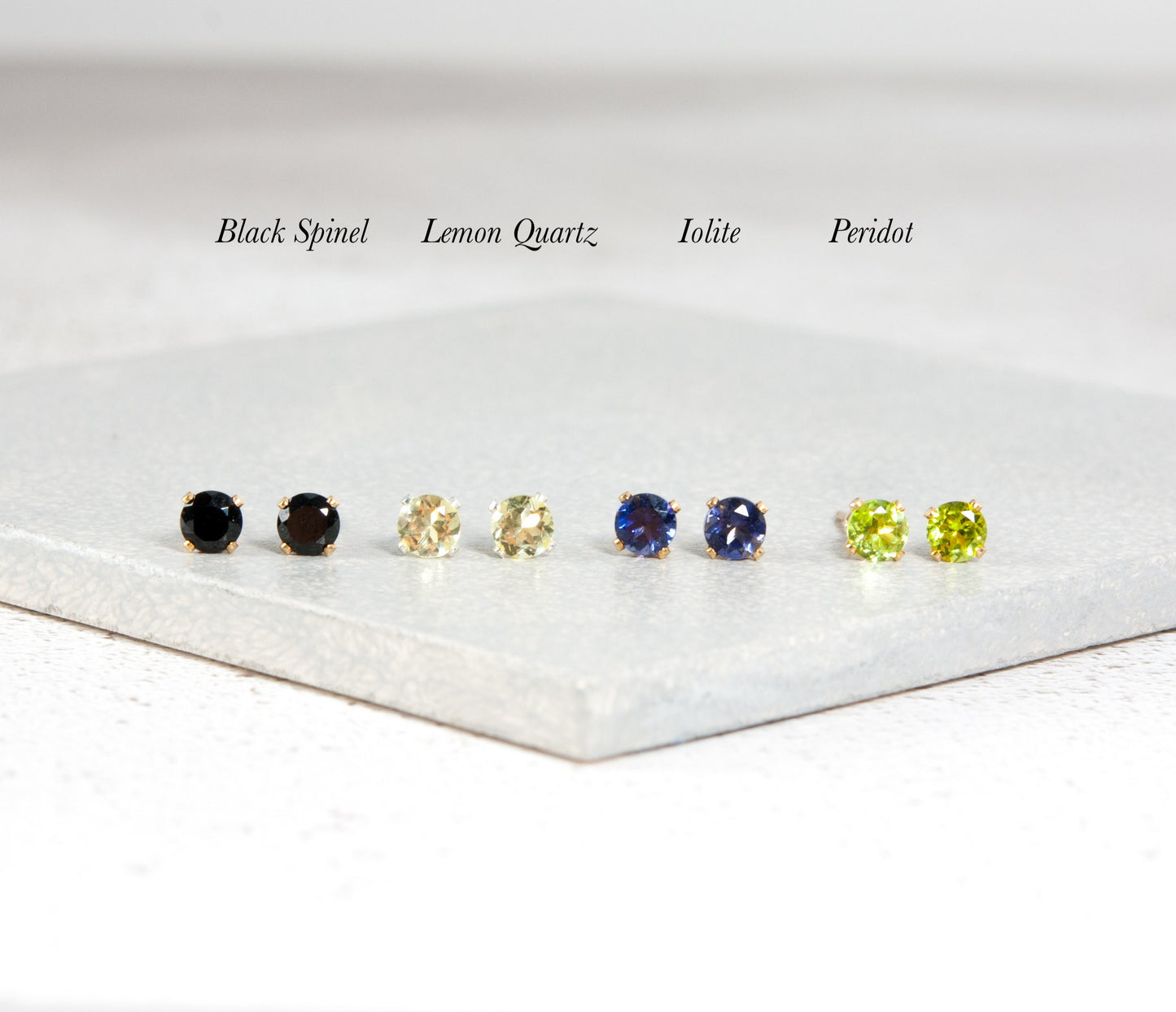 Dainty Lemon Quartz Gemstone Stud Earrings
