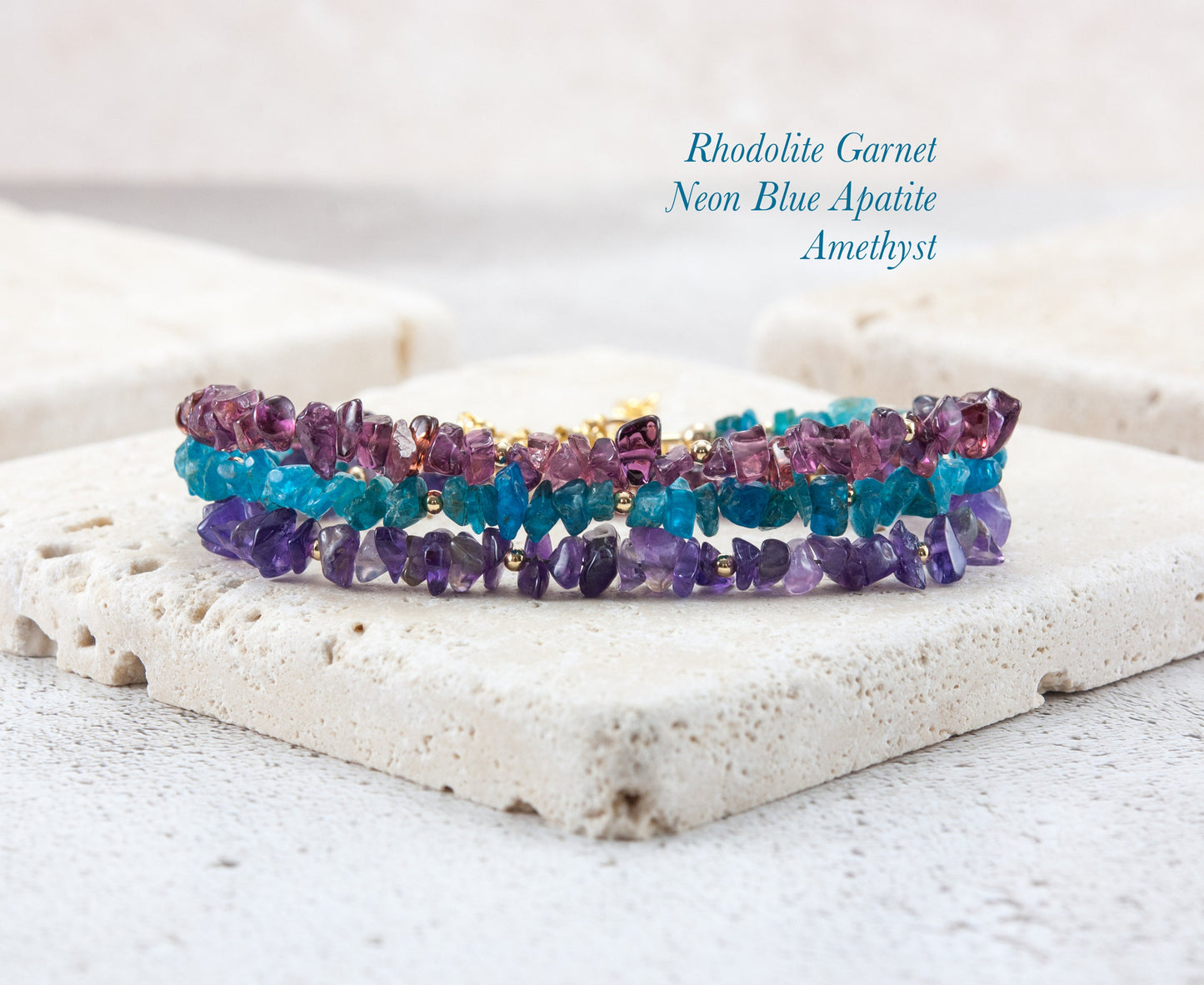 Raw Neon Blue Apatite Gemstone Bracelet