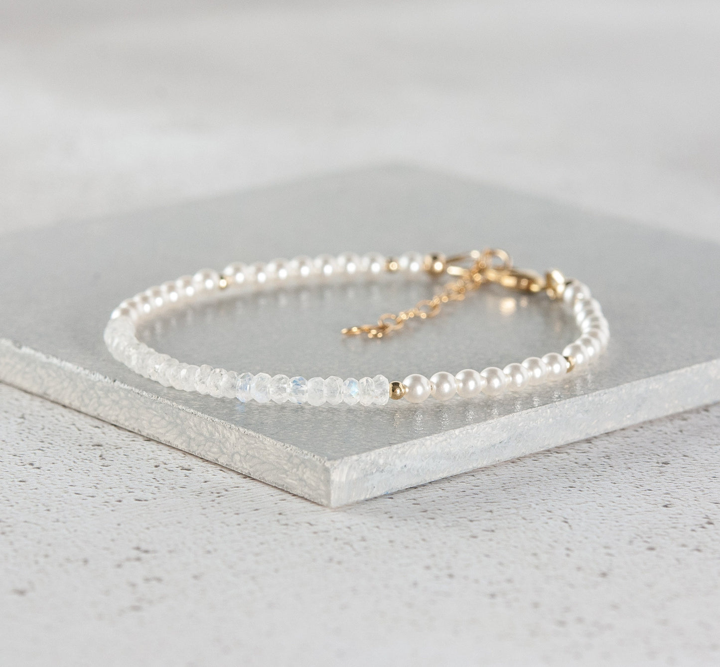 Rainbow Moonstone and Pearl Gemstone Bracelet