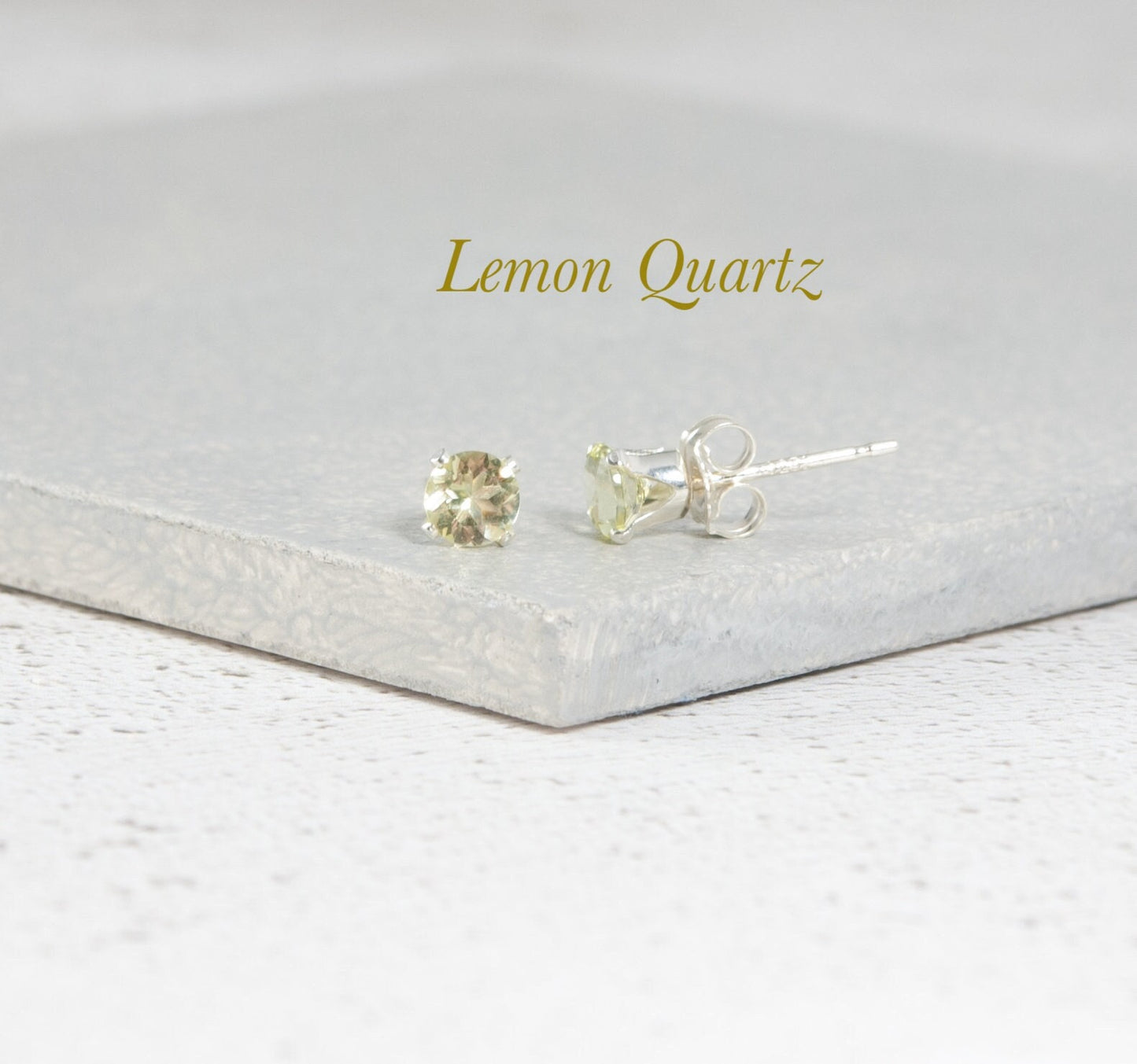 Dainty Lemon Quartz Gemstone Stud Earrings