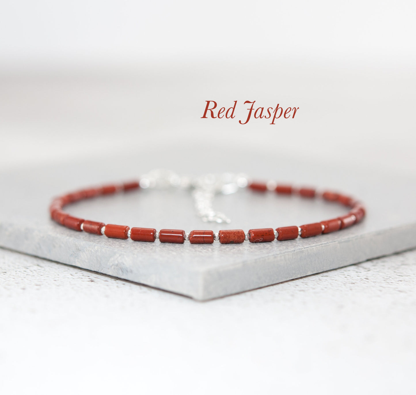 Dainty Red Jasper Gemstone Tube Bead Bracelet