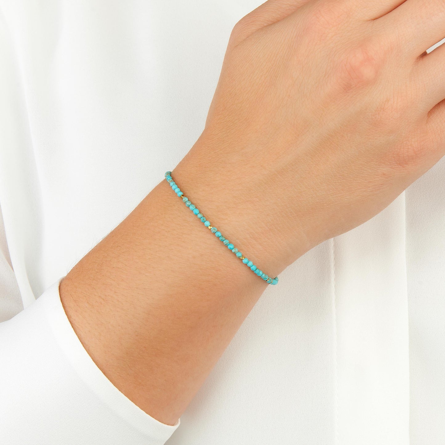 Set Of 3 Dainty Gemstone Stacking Bracelets (Turquoise, Howlite & Chrysocolla)
