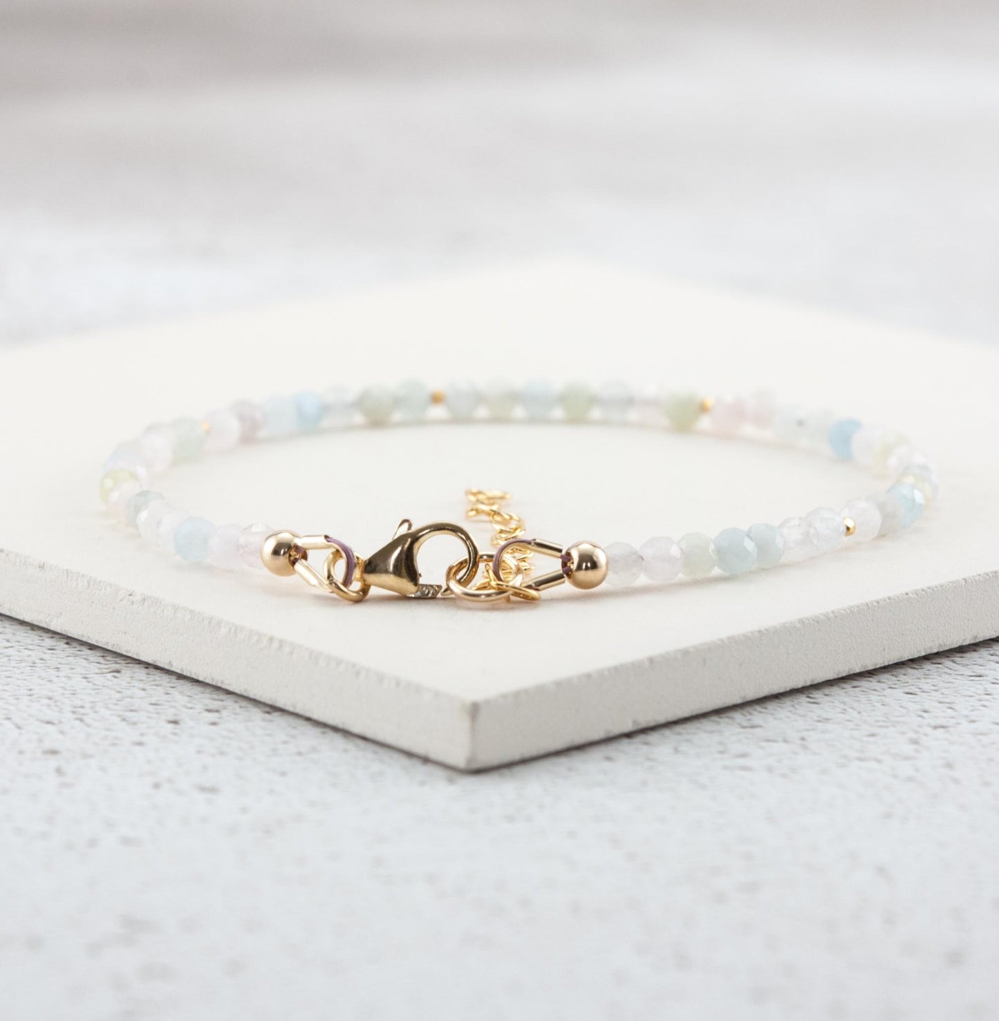 Dainty Multicolour Morganite (Beryl) Gemstone Bracelet (3mm)