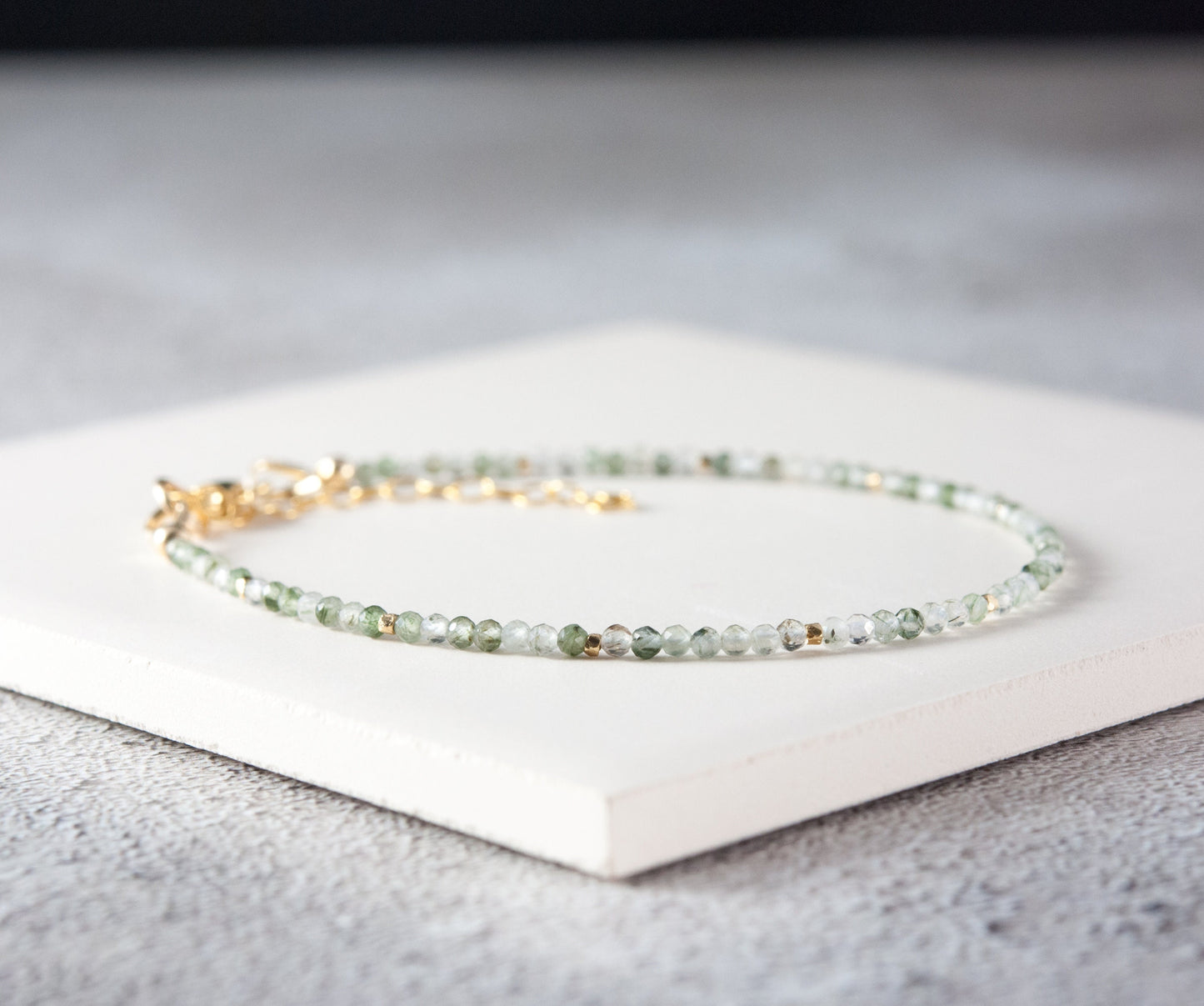 Dainty Moss / Green Rutile Quartz Gemstone Bracelet