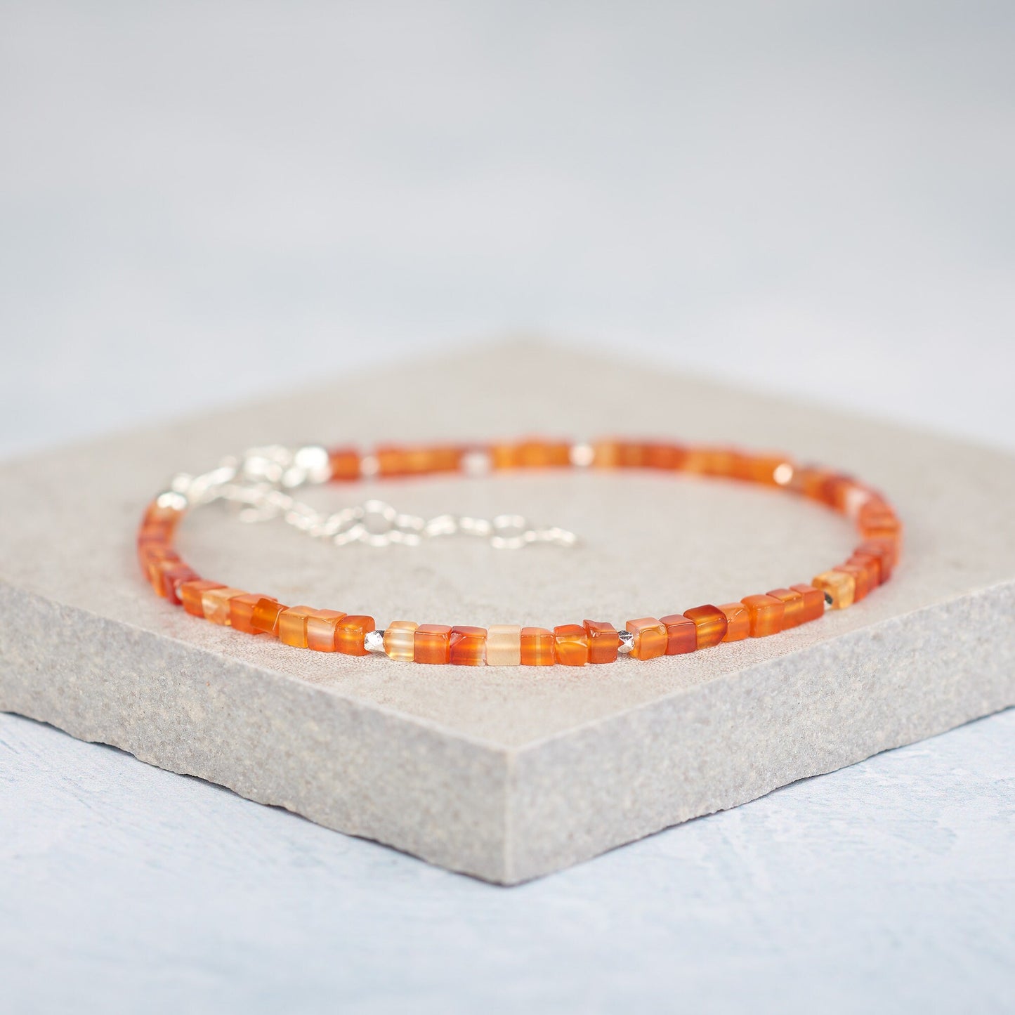 Dainty Red Agate Cube Bead Gemstone Bracelet