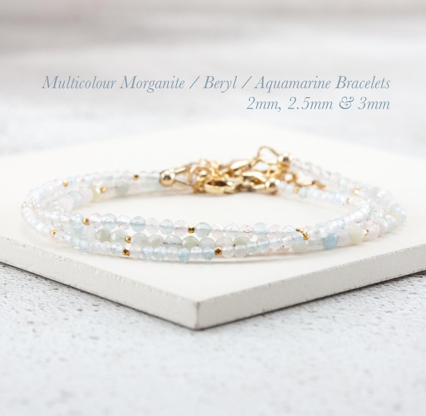 Dainty Multicolour Morganite (Beryl) Gemstone Bracelet (3mm)