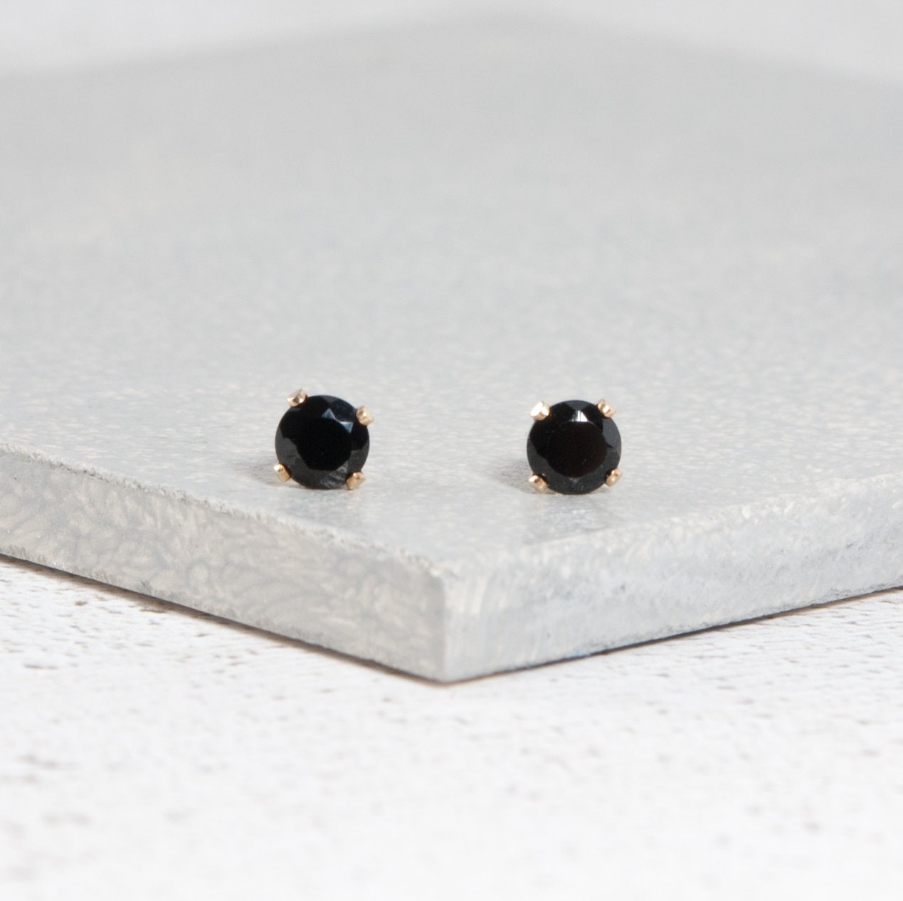 Dainty Black Spinel Gemstone Stud Earrings
