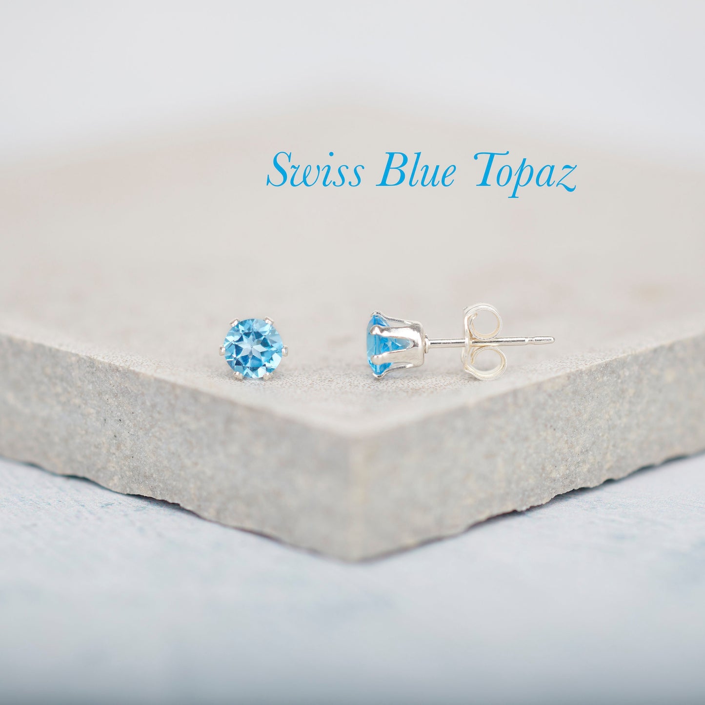 Dainty Swiss Blue Topaz Gemstone Stud Earrings, 4mm Genuine Blue Topaz & Sterling Silver/Gold Fill Post Earrings, December Birthstone Gift