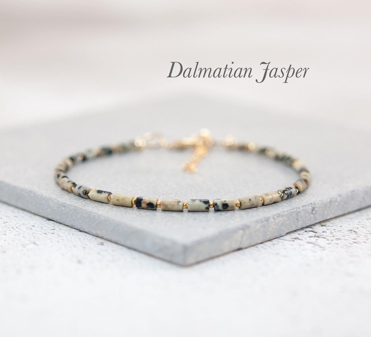 Dainty Dalmatian Jasper Gemstone Tube Bead Bracelet