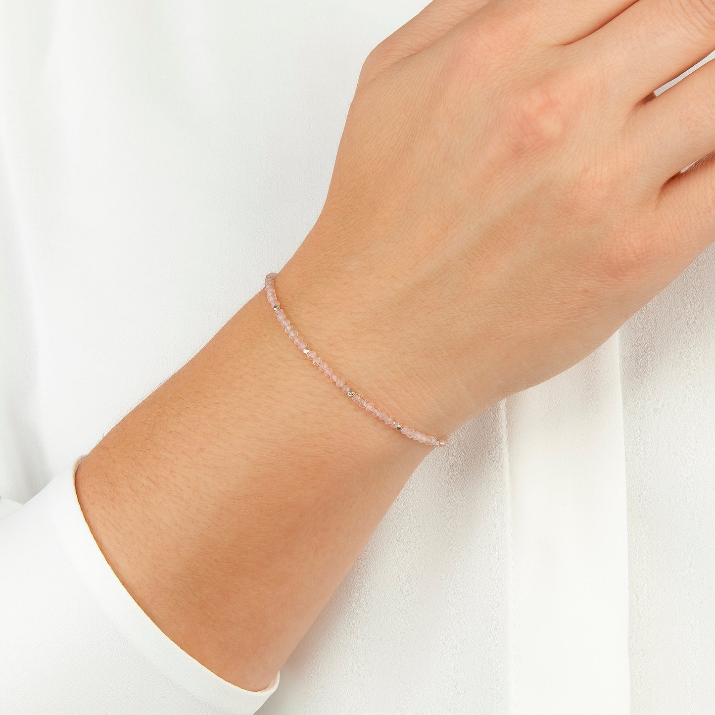 Set of 3 Dainty Gemstone Bracelets - Rose Quartz, Aquamarine & Amethyst