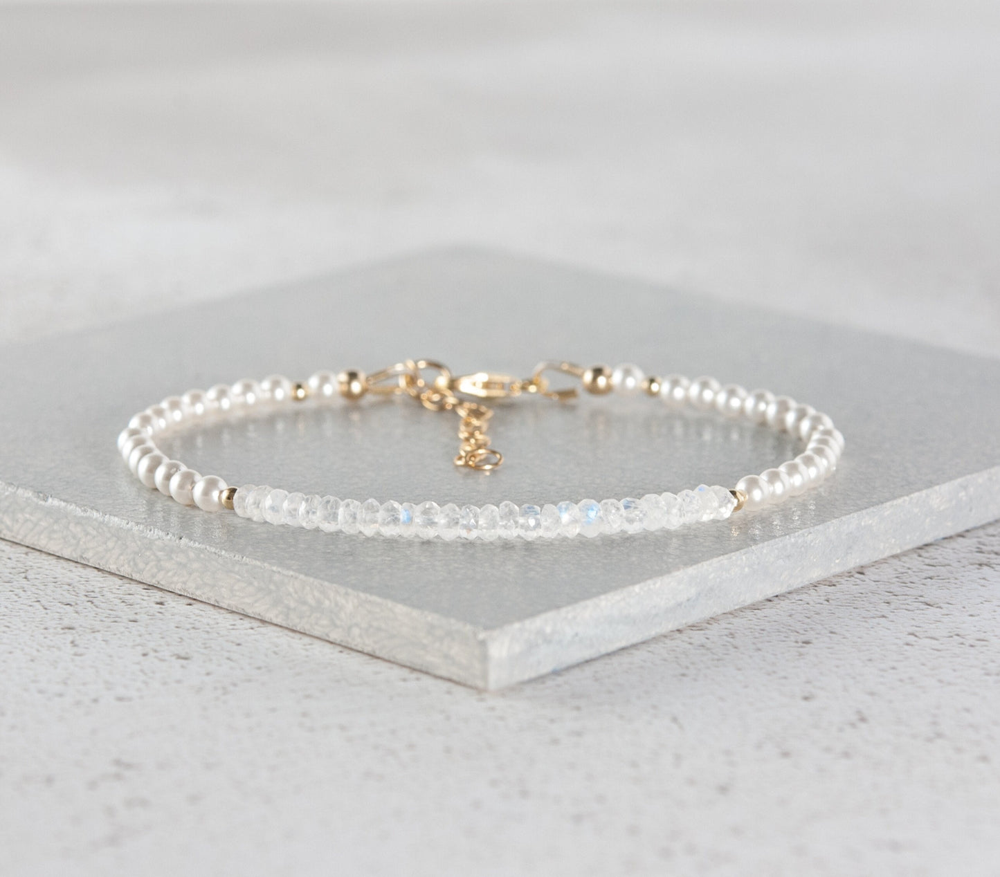 Rainbow Moonstone and Pearl Gemstone Bracelet