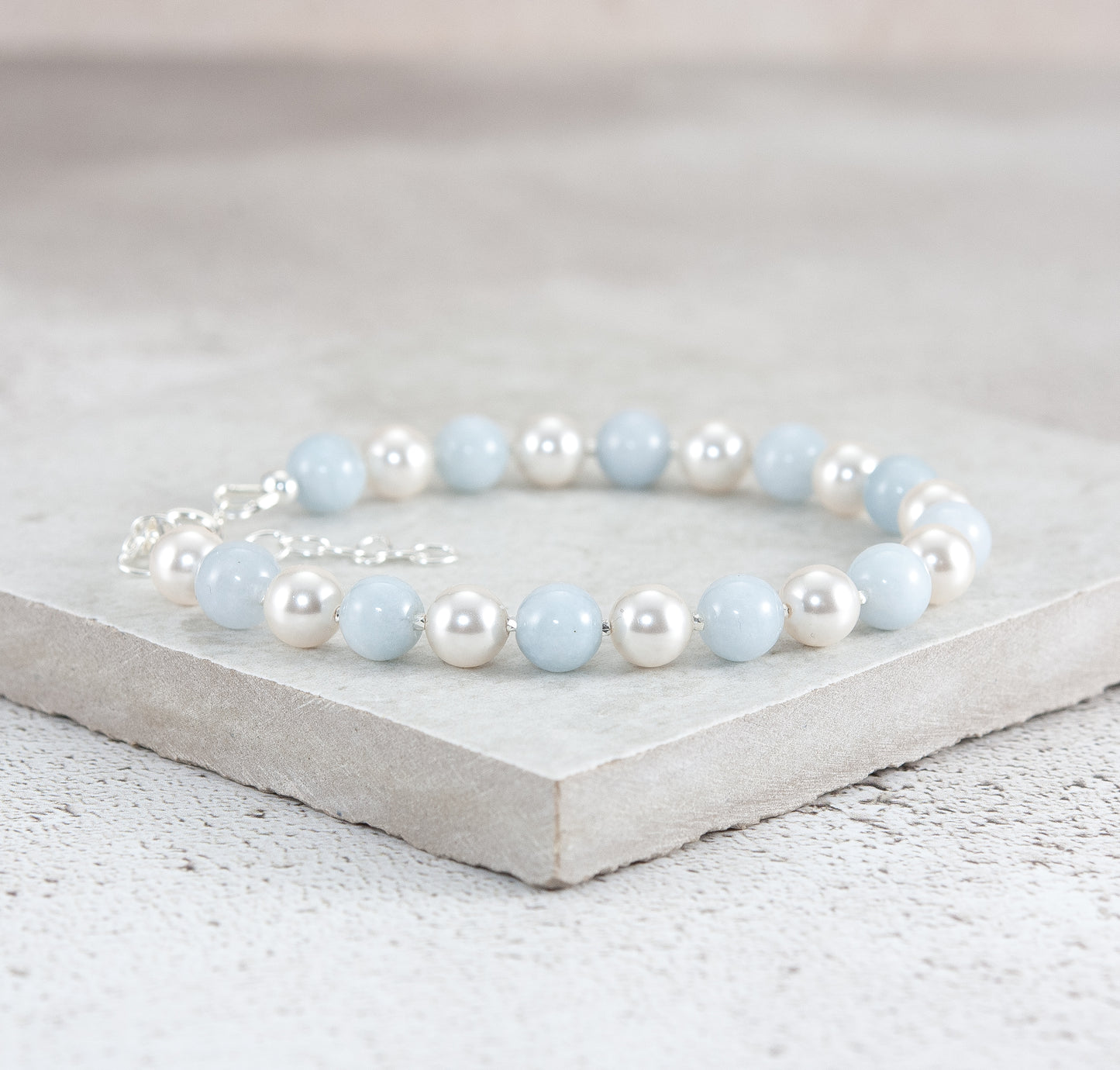 Aquamarine & Crystal Pearl Gemstone Bracelet