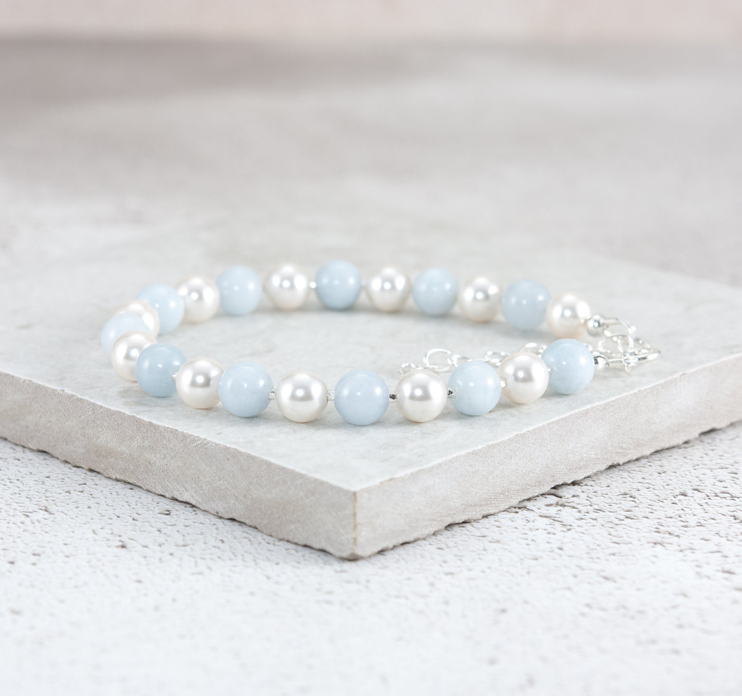 Aquamarine & Crystal Pearl Gemstone Bracelet