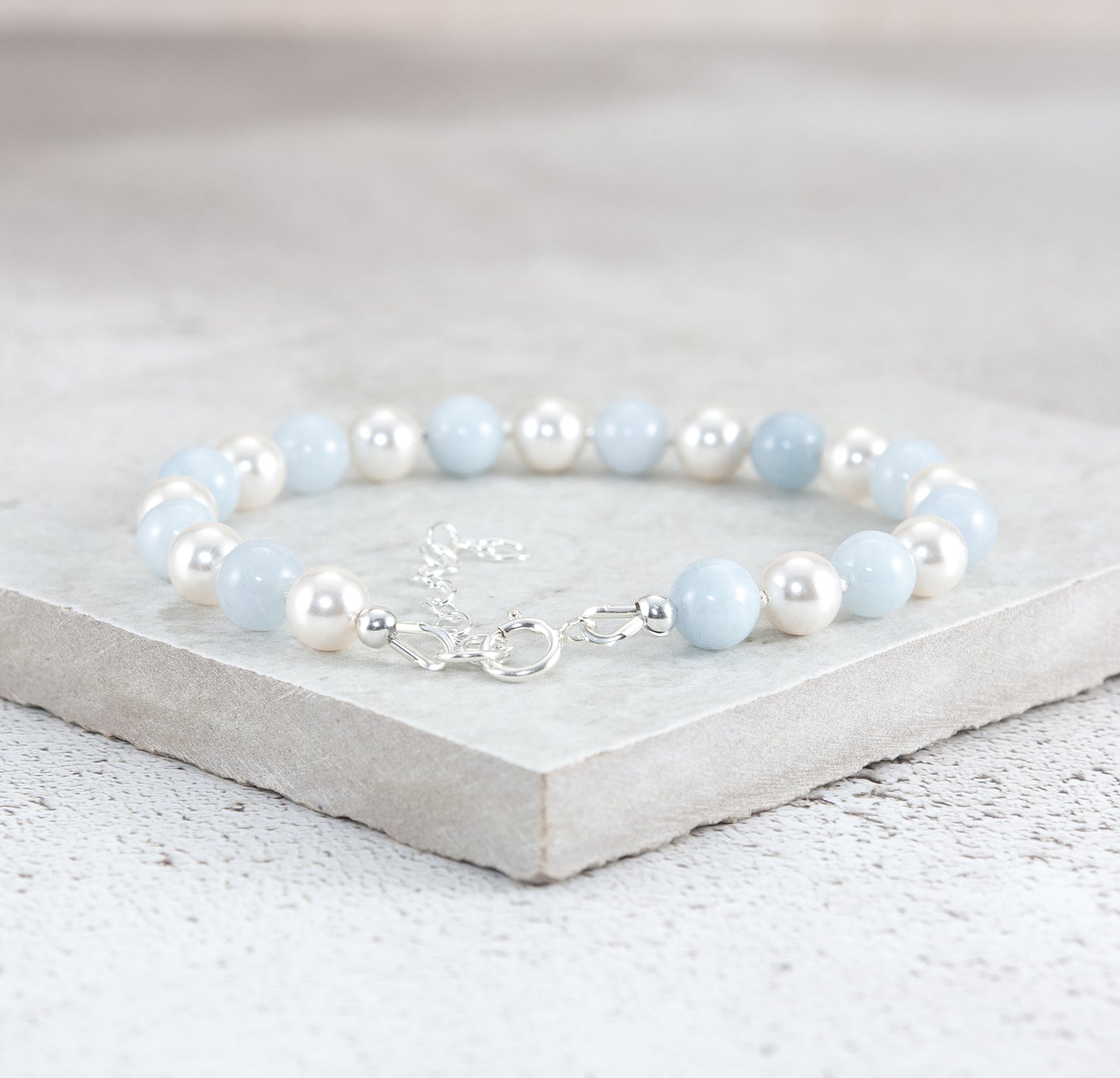 Aquamarine & Crystal Pearl Gemstone Bracelet