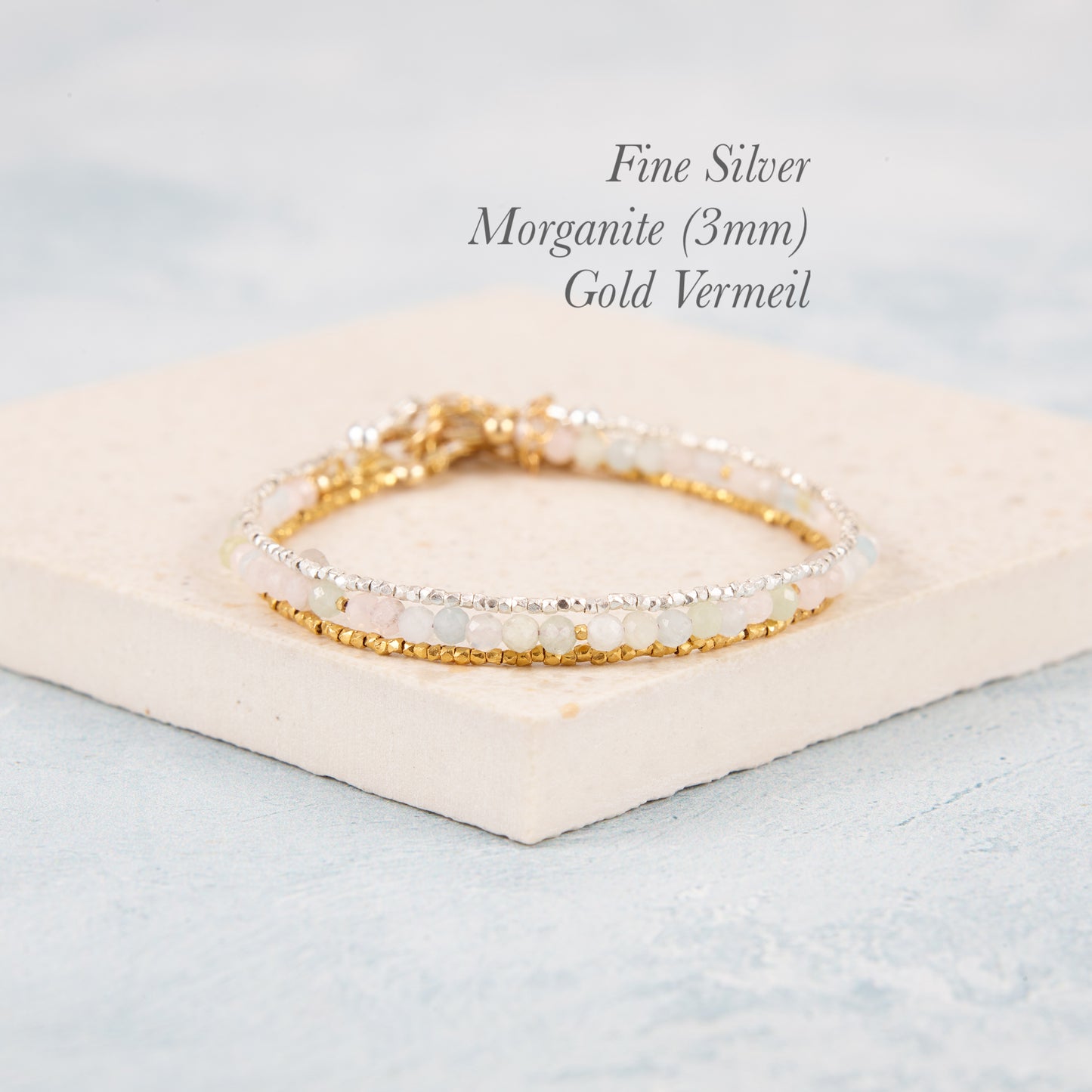 Dainty Multicolour Morganite (Beryl) Gemstone Bracelet (3mm)