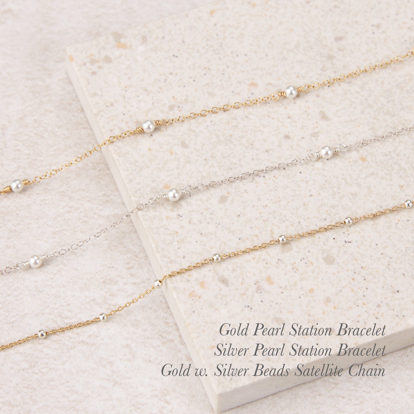 Dainty Sterling Silver Pearl Stations Bracelet
