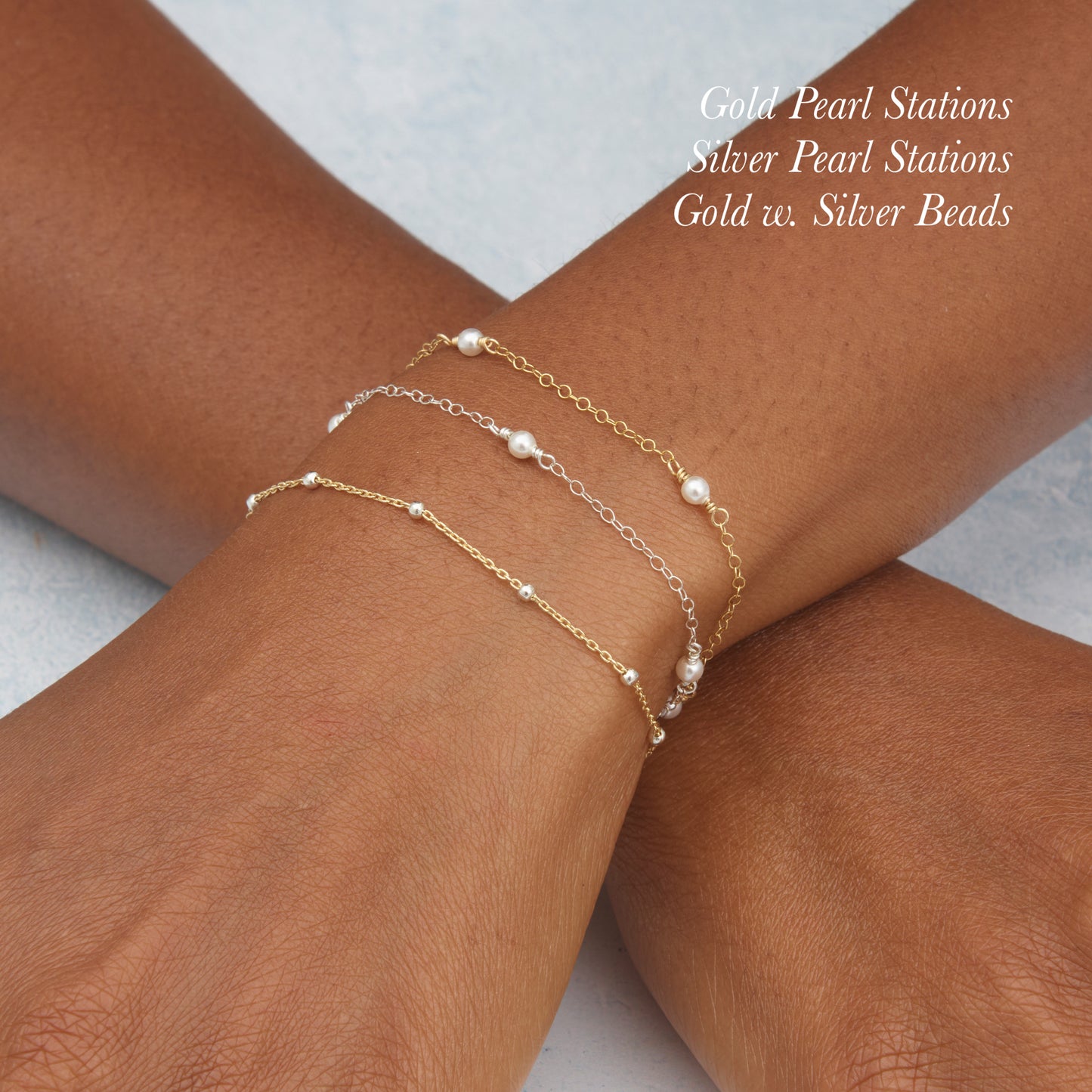 Dainty Sterling Silver Pearl Stations Bracelet