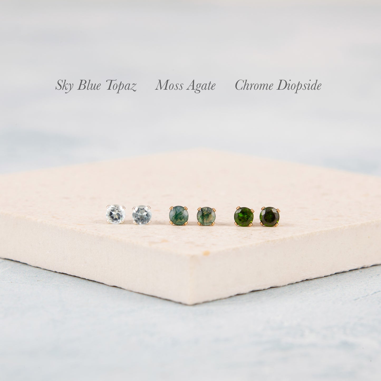 Dainty Sky Blue Topaz Gemstone Stud Earrings