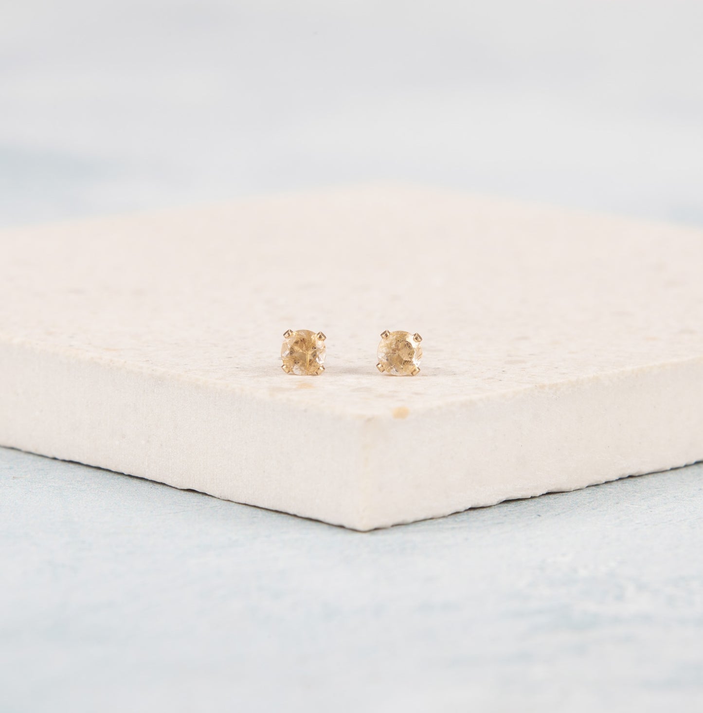 Dainty Golden Rutile Quartz Gemstone Stud Earrings