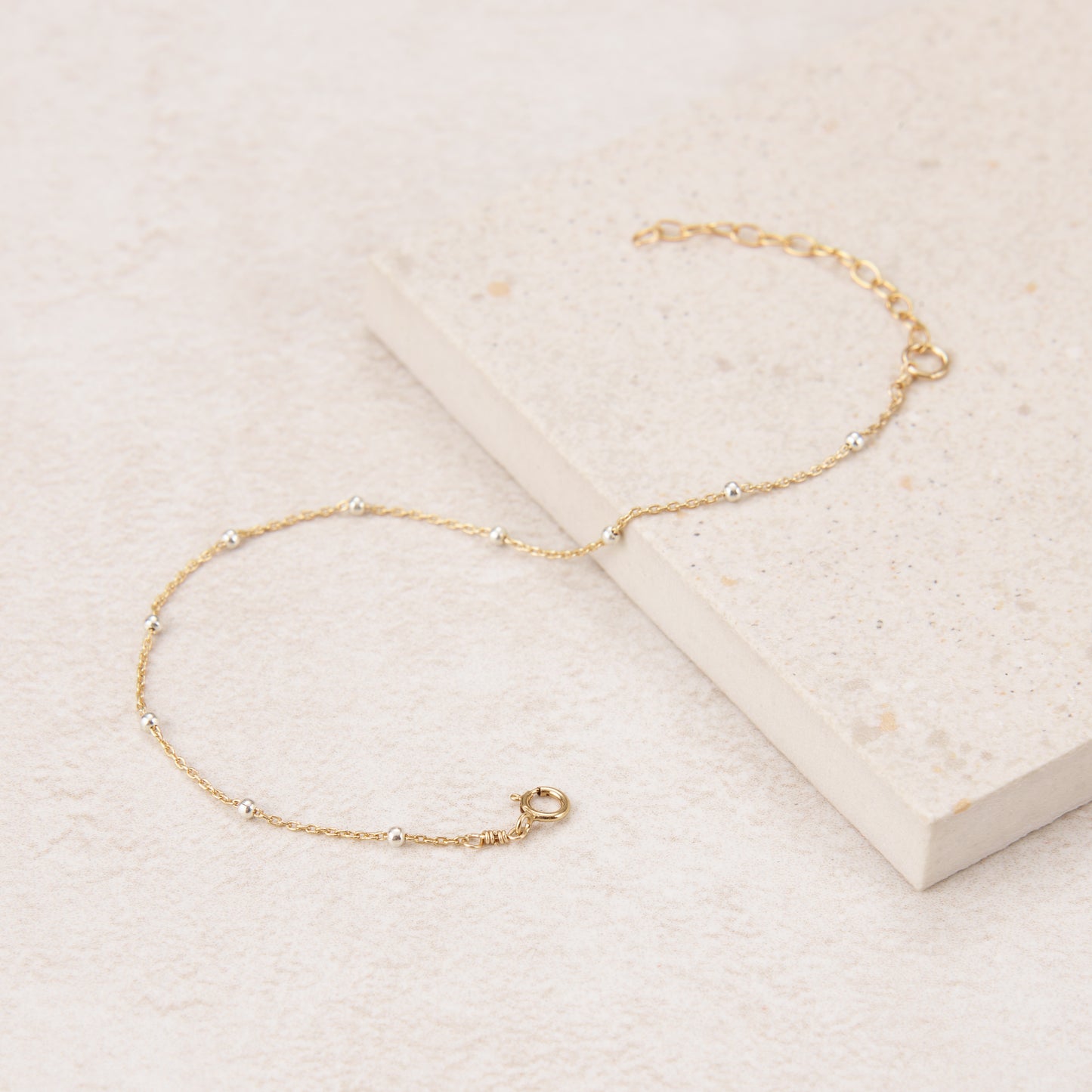 Dainty Gold with Silver Beads Satellite Chain Bracelet