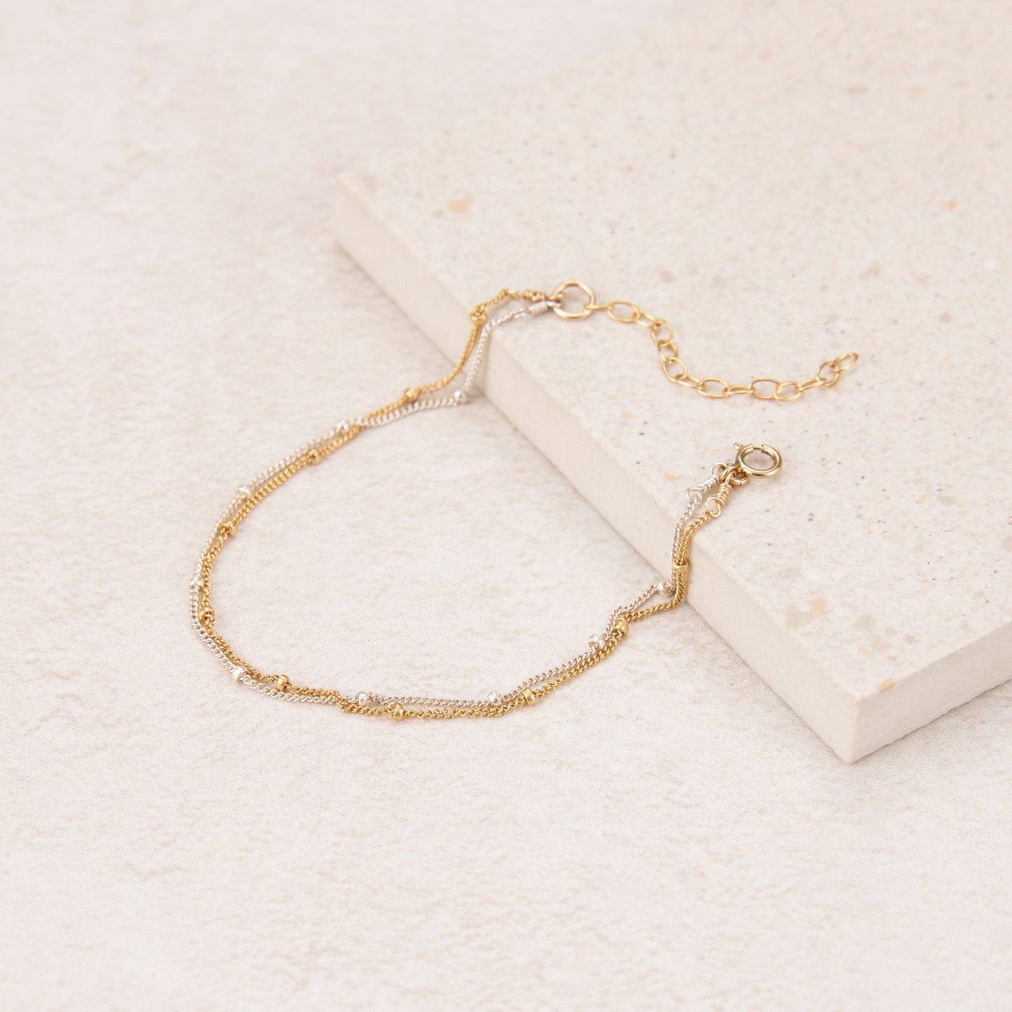 Dainty Gold and Silver Satellite Chain Duo Bracelet