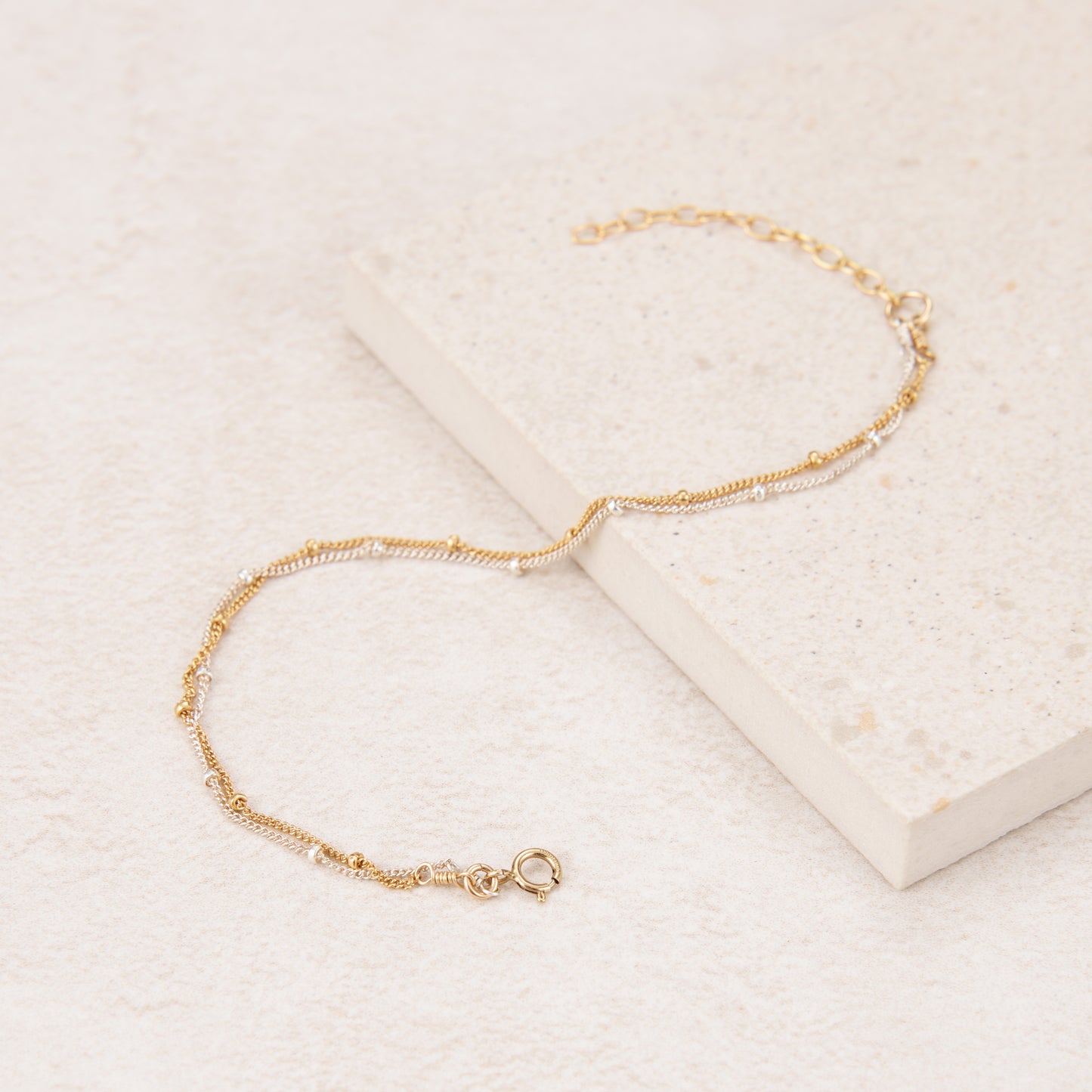 Dainty Gold and Silver Satellite Chain Duo Bracelet