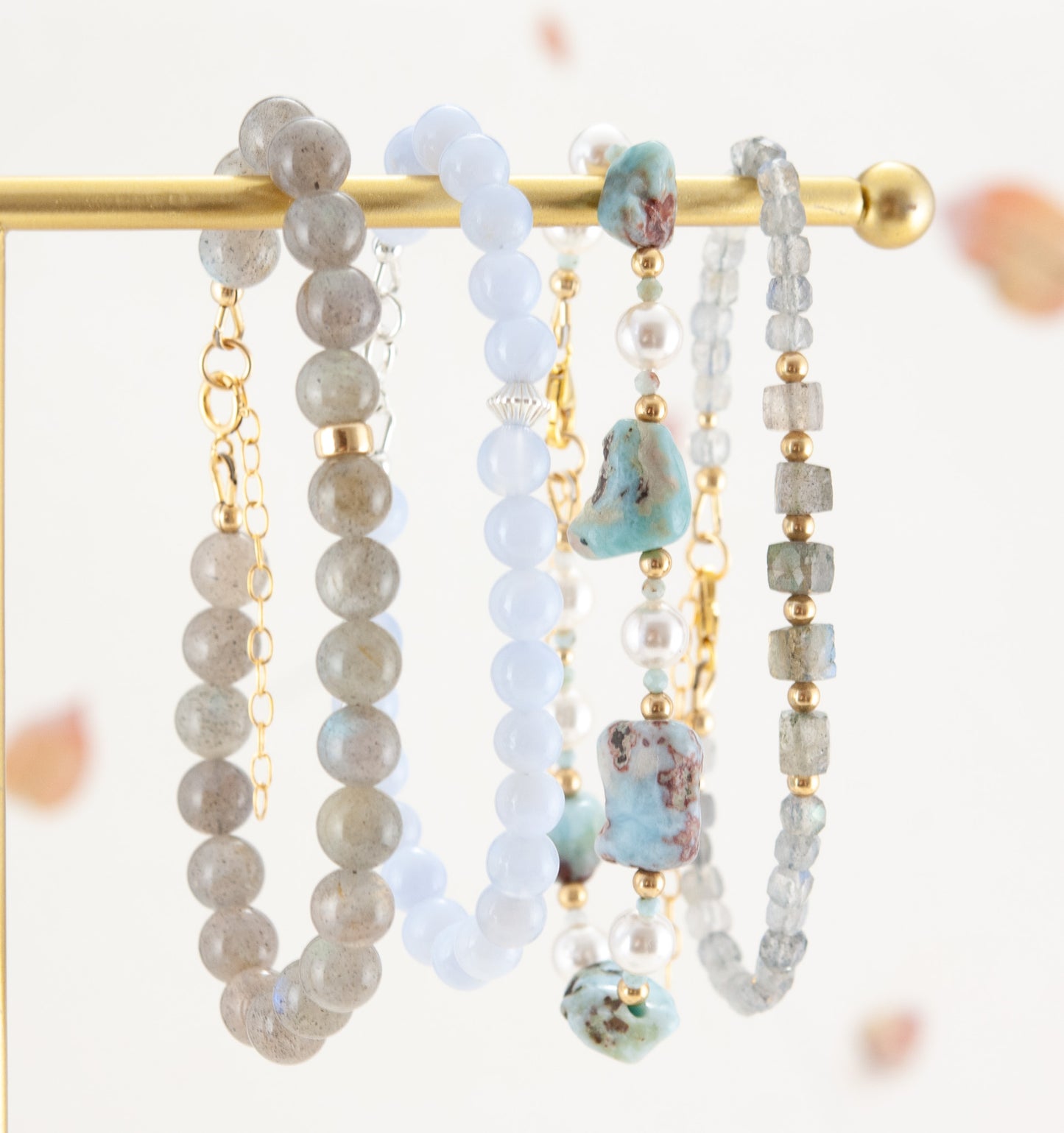 Labradorite & 14k Gold Fill / 925 Sterling Silver Rondelle Gemstone Bracelet