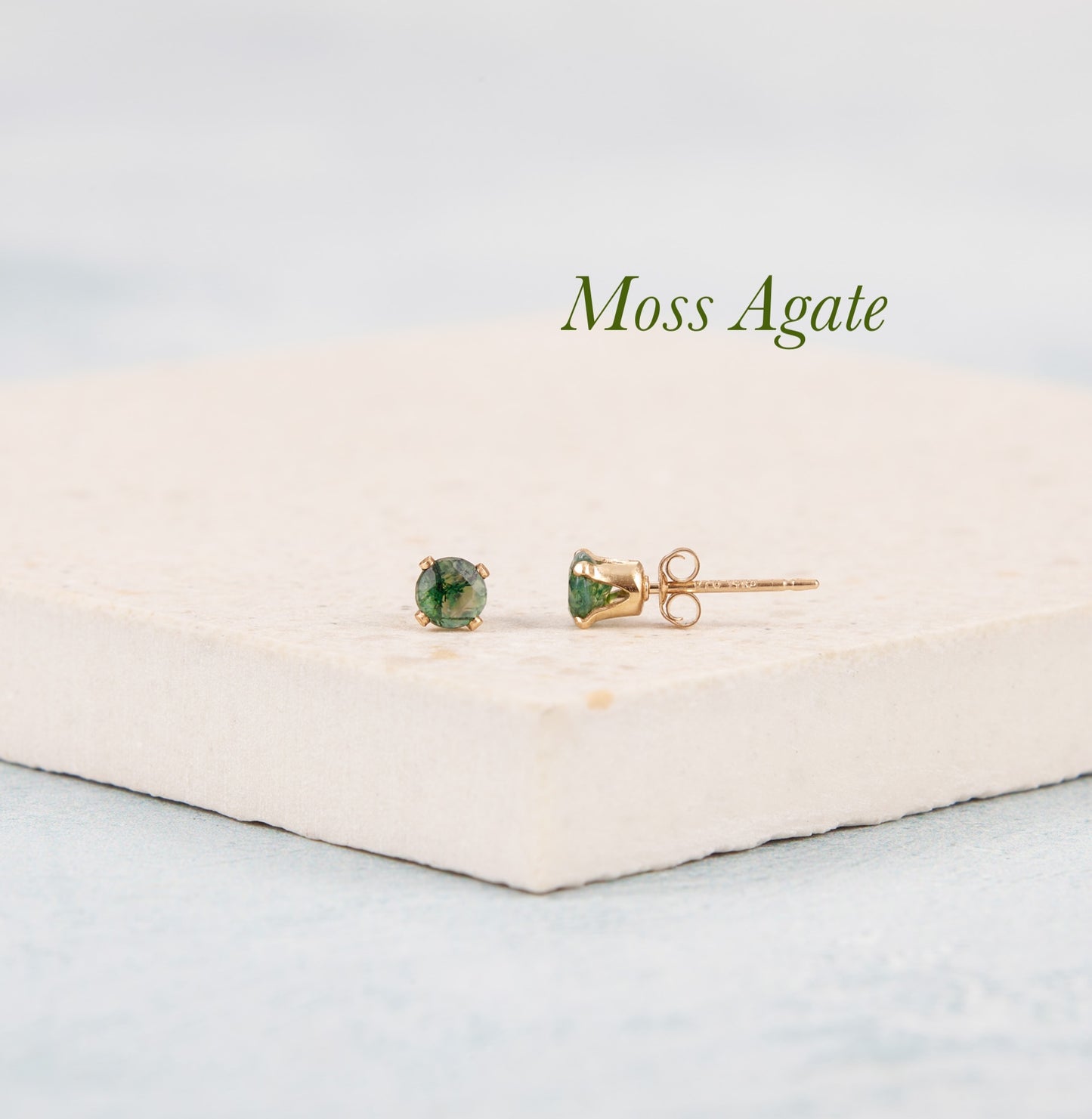 Dainty Moss Agate Gemstone Stud Earrings