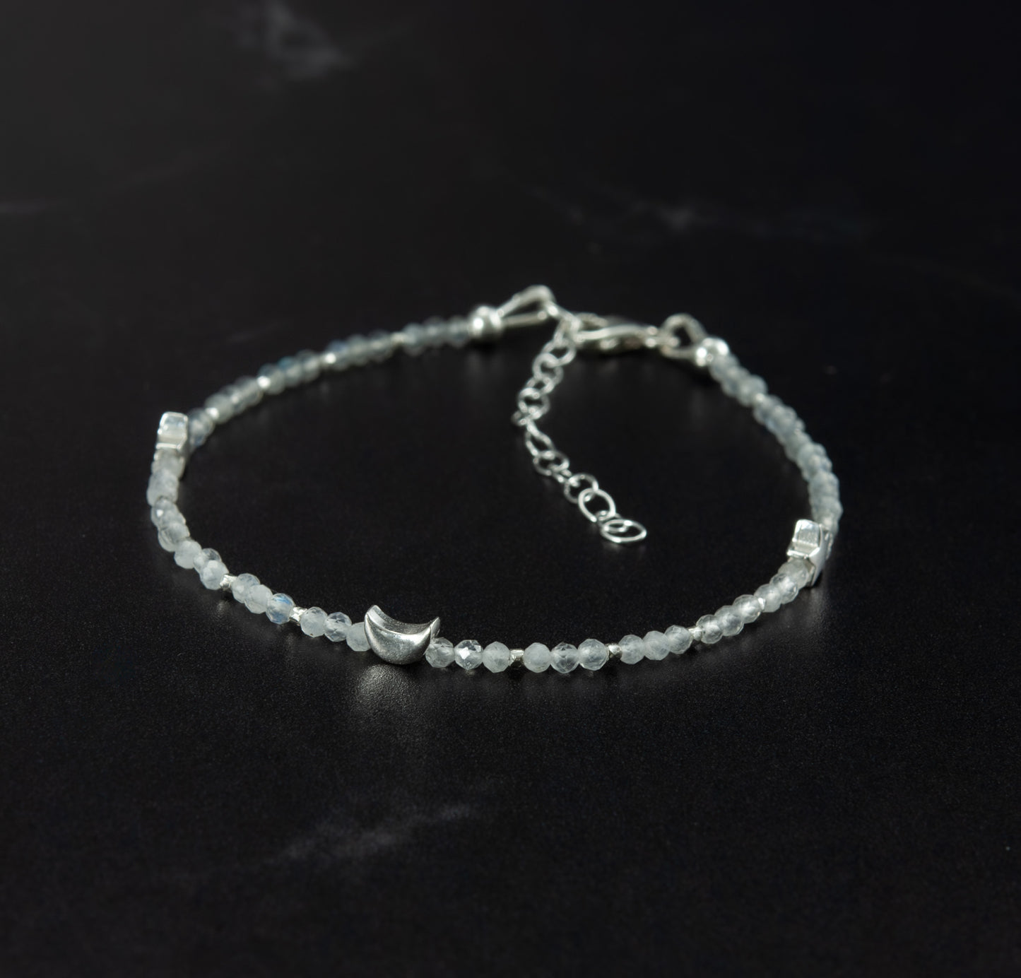 Inner Peace Bracelet - Moonstone & Labradorite Gemstones, Sterling Silver Moon & Stars