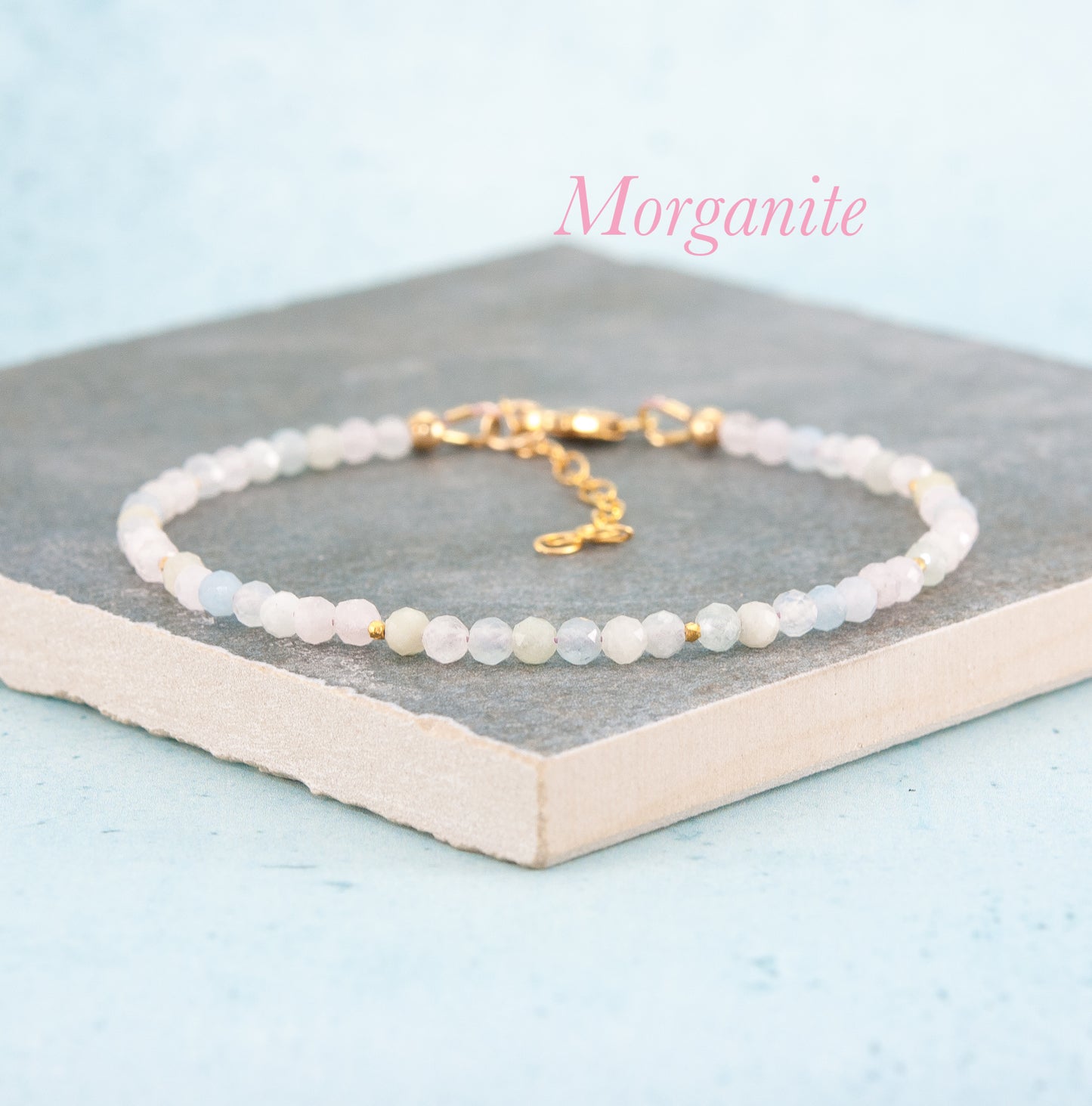 Dainty Multicolour Morganite (Beryl) Gemstone Bracelet (3mm)