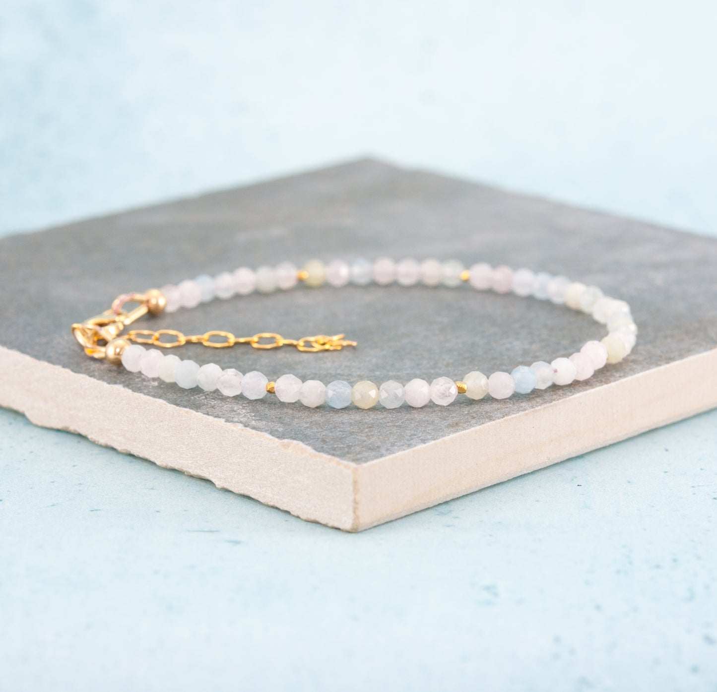 Dainty Multicolour Morganite (Beryl) Gemstone Bracelet (3mm)