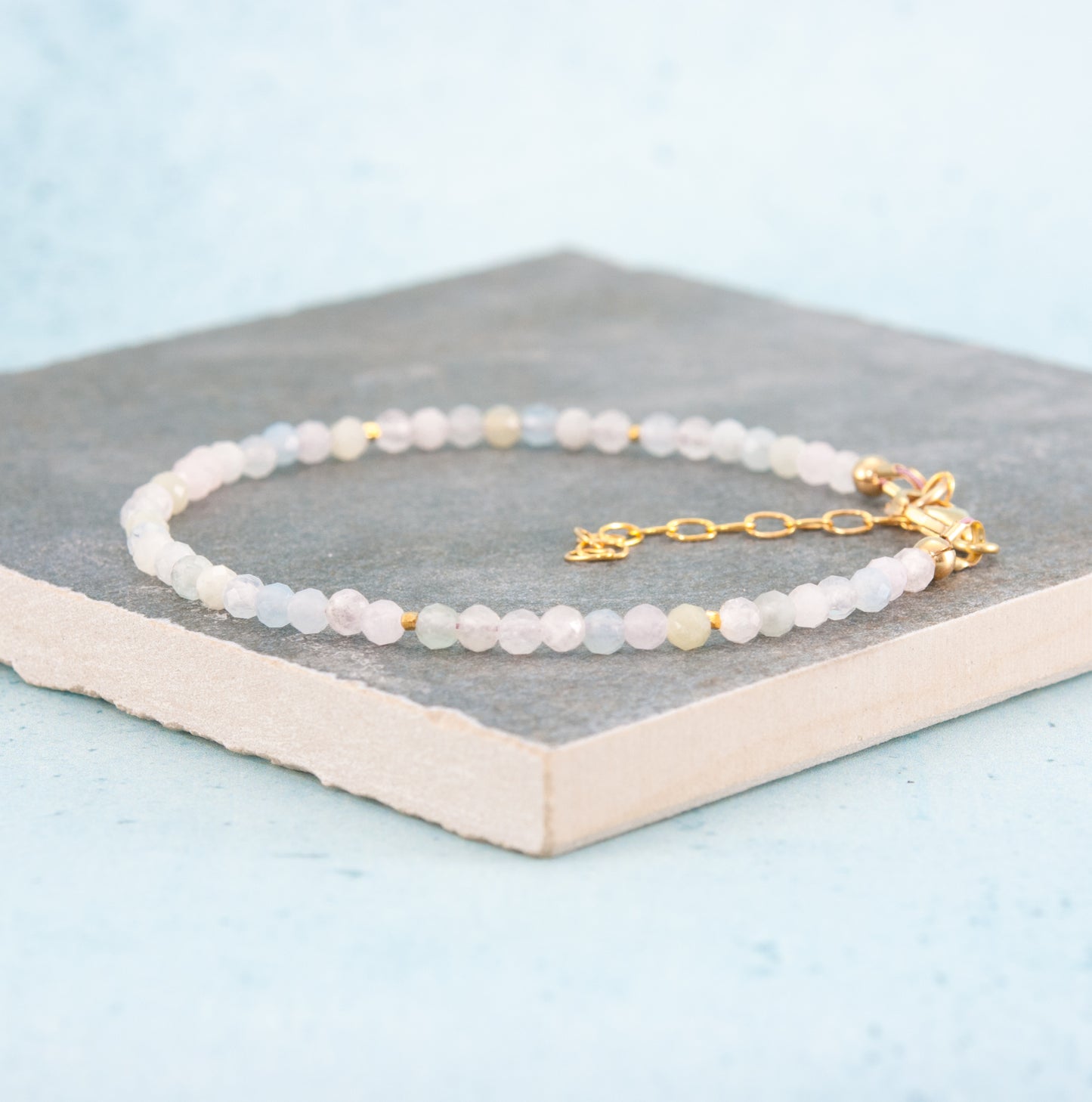 Dainty Multicolour Morganite (Beryl) Gemstone Bracelet (3mm)