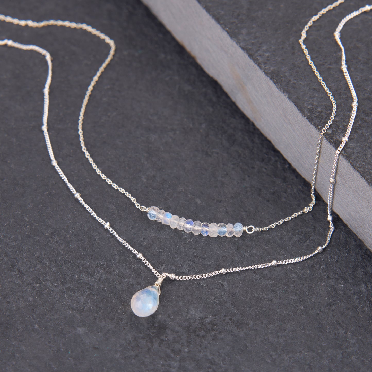 Rainbow Moonstone Two-Strand Layered Necklace