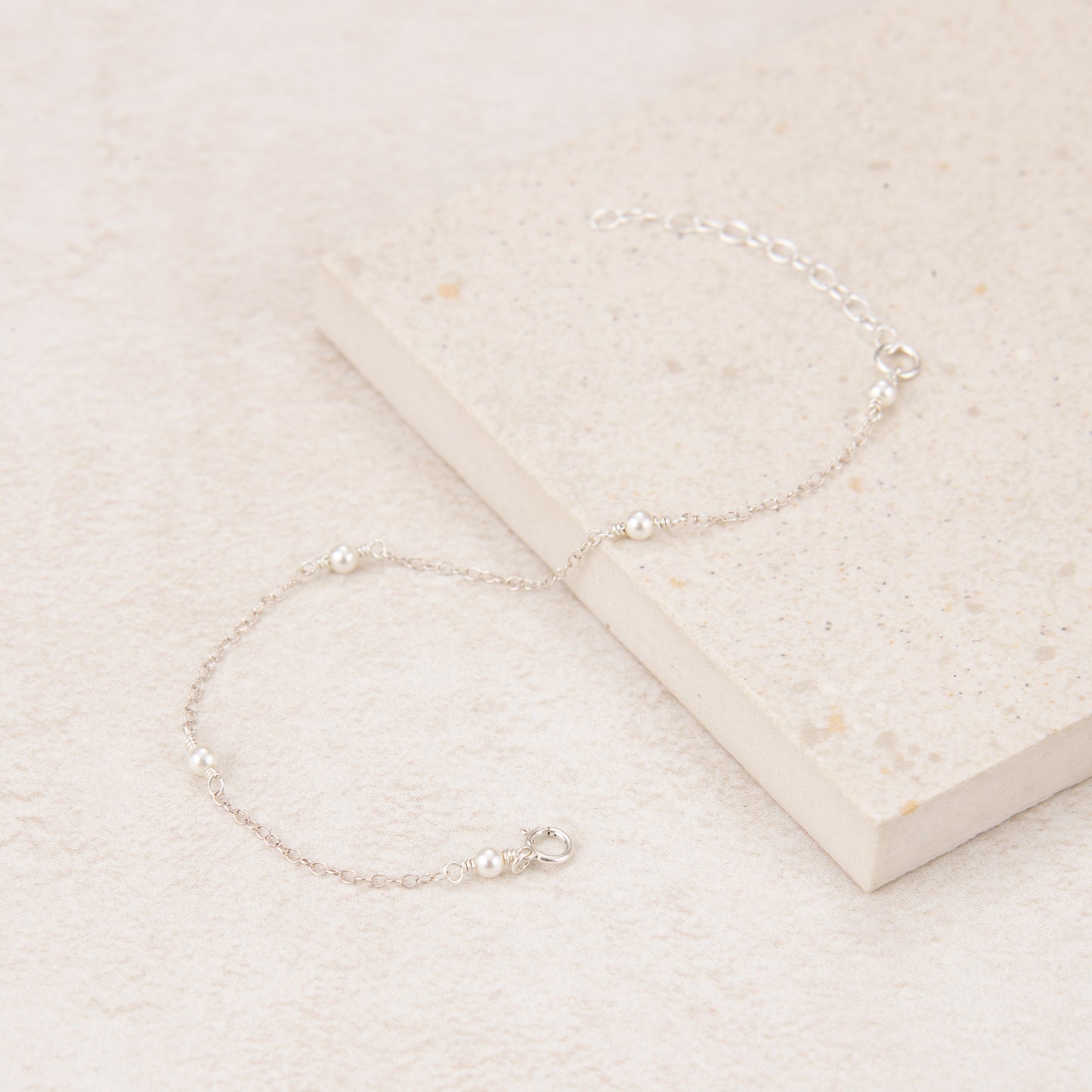 Dainty Sterling Silver Pearl Stations Bracelet