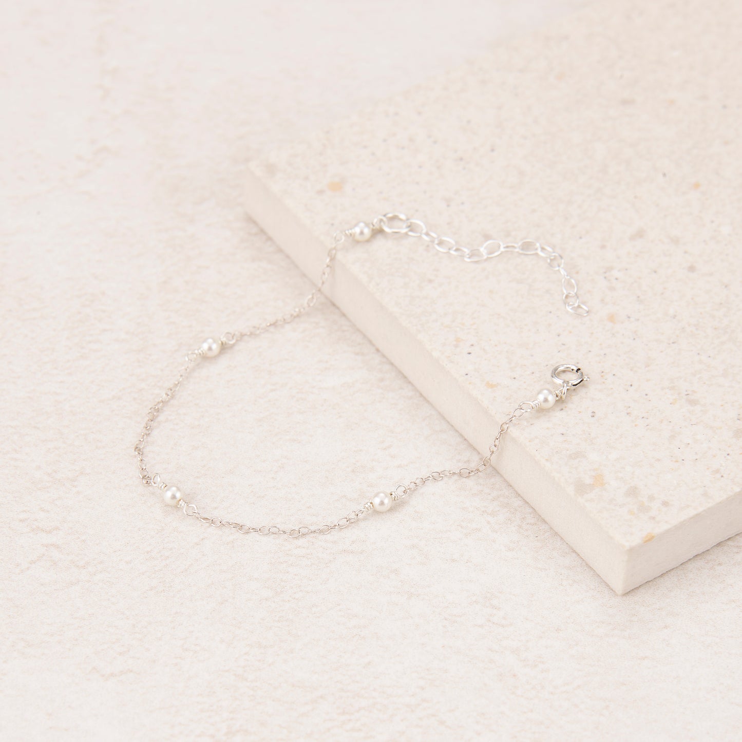 Dainty Sterling Silver Pearl Stations Bracelet