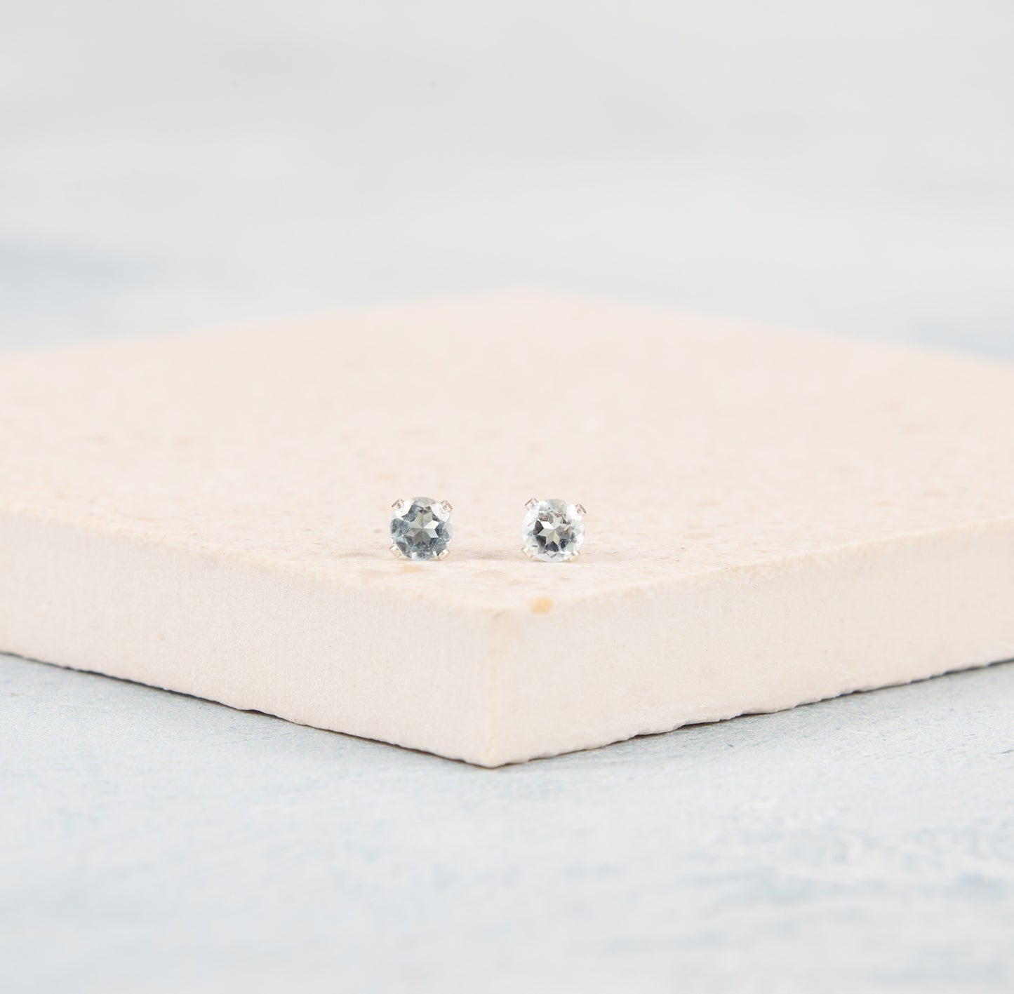Dainty Sky Blue Topaz Gemstone Stud Earrings