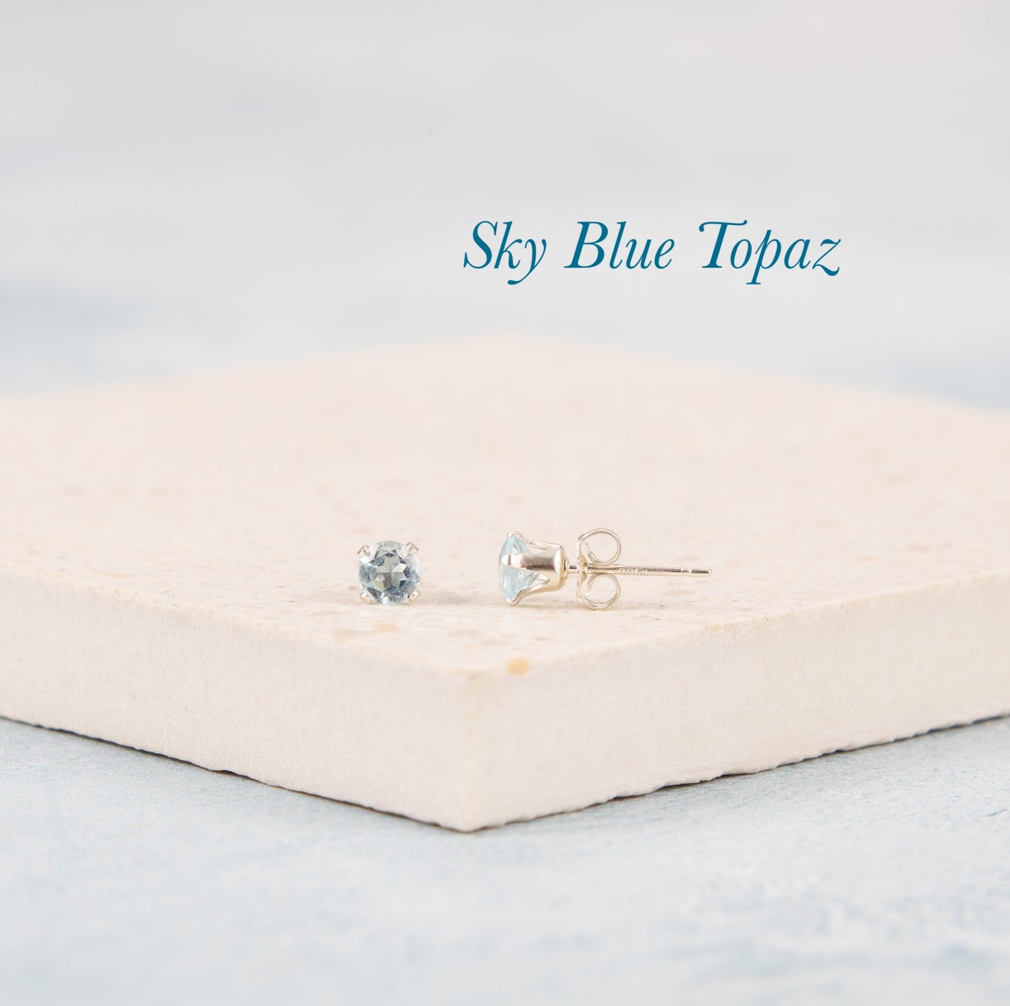Dainty Sky Blue Topaz Gemstone Stud Earrings